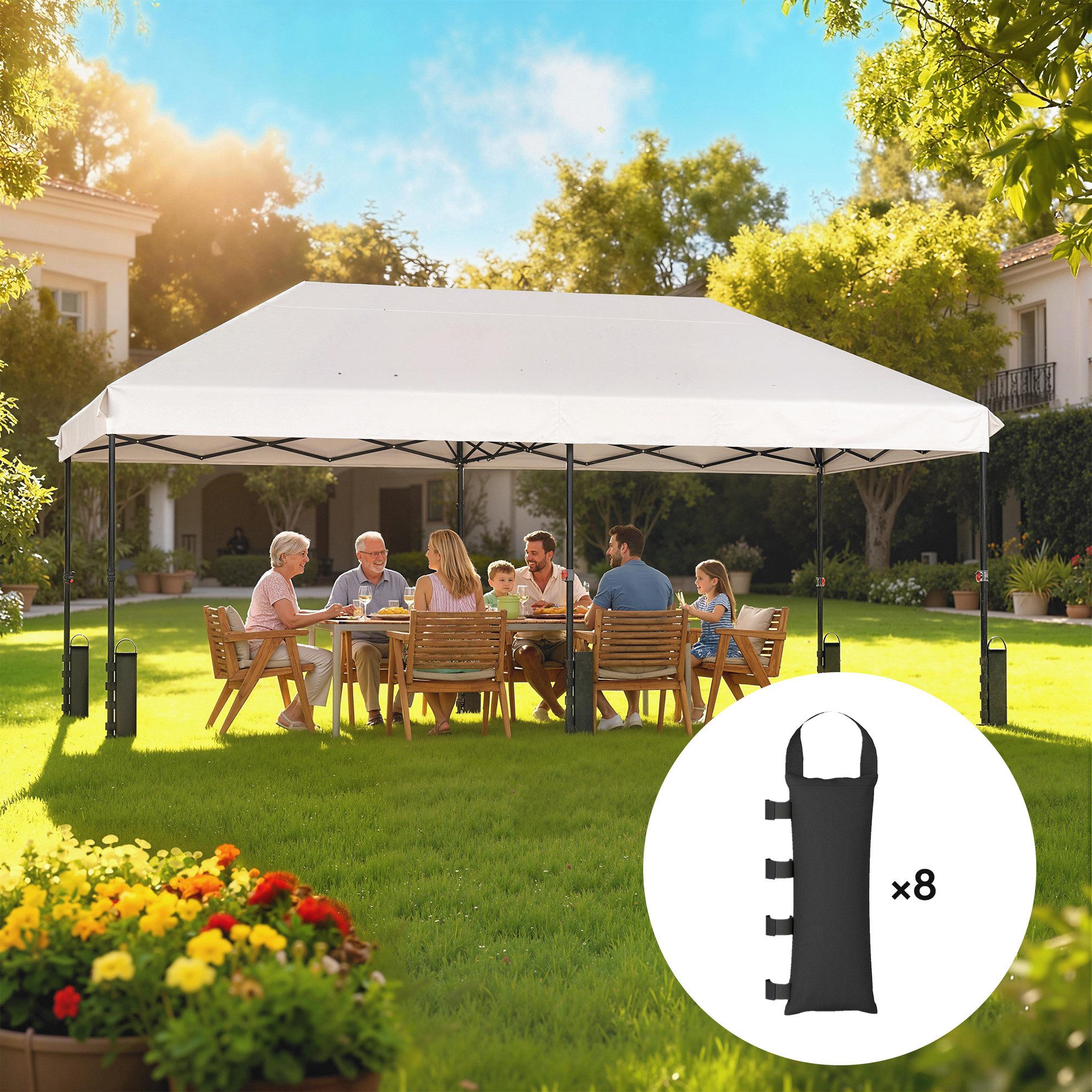 Outsunny Pavillon-Sandsäcke auffüllbar bis zu 40 kg, mit Tragegriff, Pavillons, Zelte, Sonnenschirme, (Sandsack, 8-tlg., Gewichte), für Pavillon Schwarz