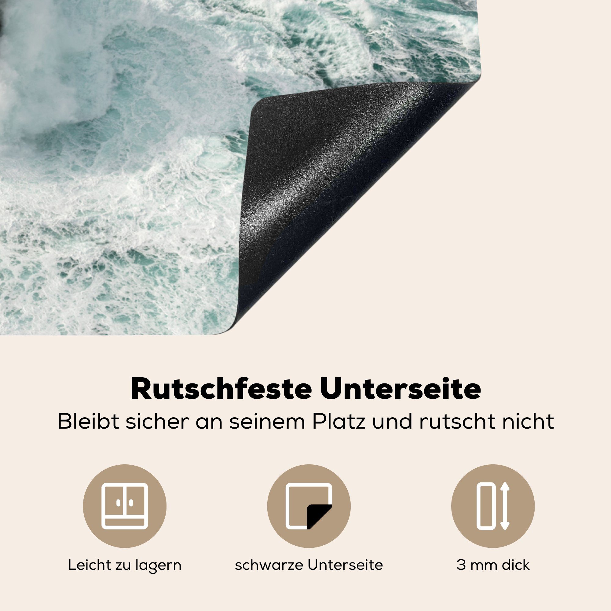 MuchoWow Herdblende-/Abdeckplatte Die cm, Ceranfeldabdeckung einer (1 81x52 Vinyl, Schutz für Induktionskochfeld die Küste während tlg), küche, bretonische Flutwelle