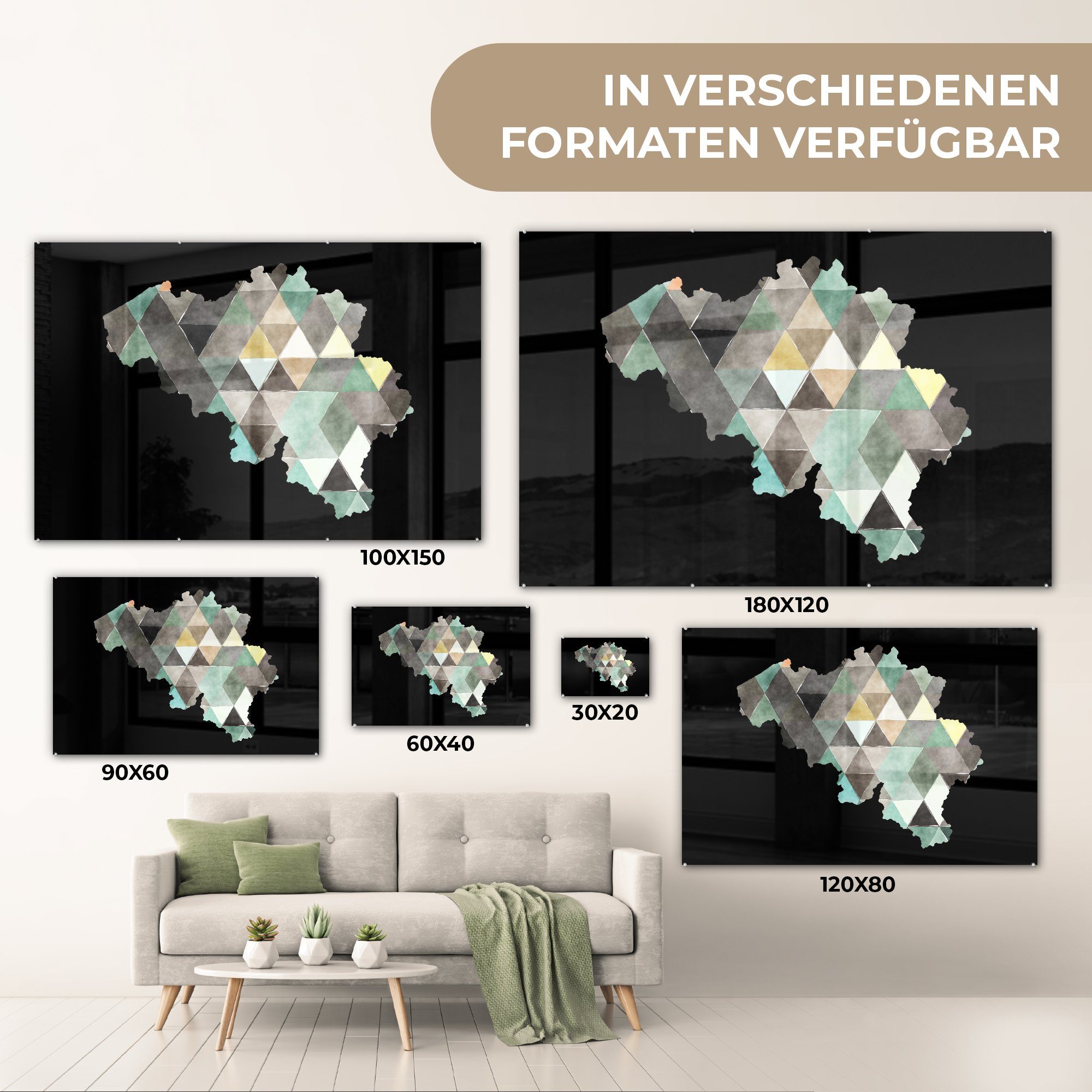 Schlafzimmer (1 Karte - Belgien Wohnzimmer Acrylglasbilder MuchoWow & - Dreieck, St), Acrylglasbild