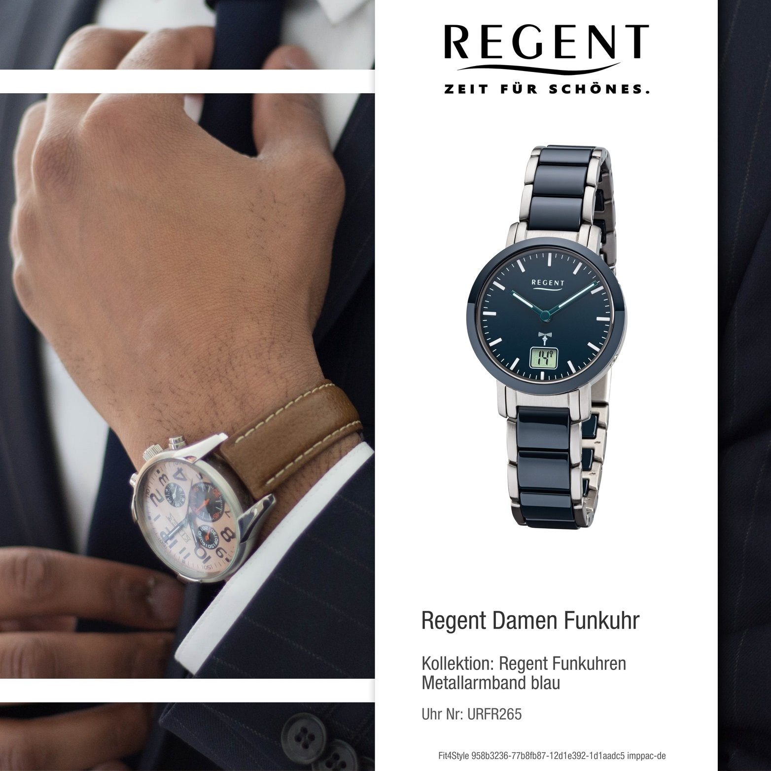 Regent Gehäuse, blau, Funkuhr Regent rundes silber, Metall Damenuhr klein Uhr Metallarmband 30mm) (ca. Damen FR-265,
