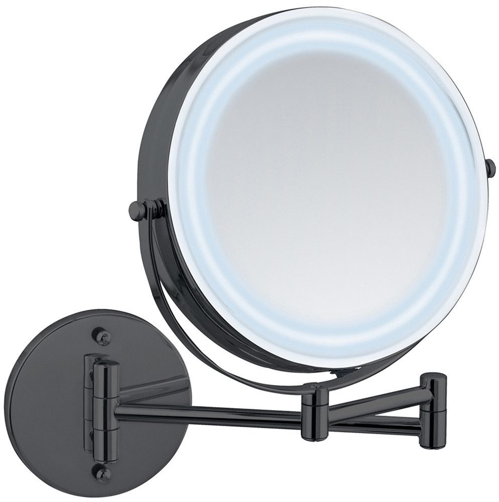 WENKO Wandspiegel Power-Loc® LED Modell Lumi, Kosmetikspiegel mit Beleuchtung, 5-fach Vergrößerung, ohne Bohren