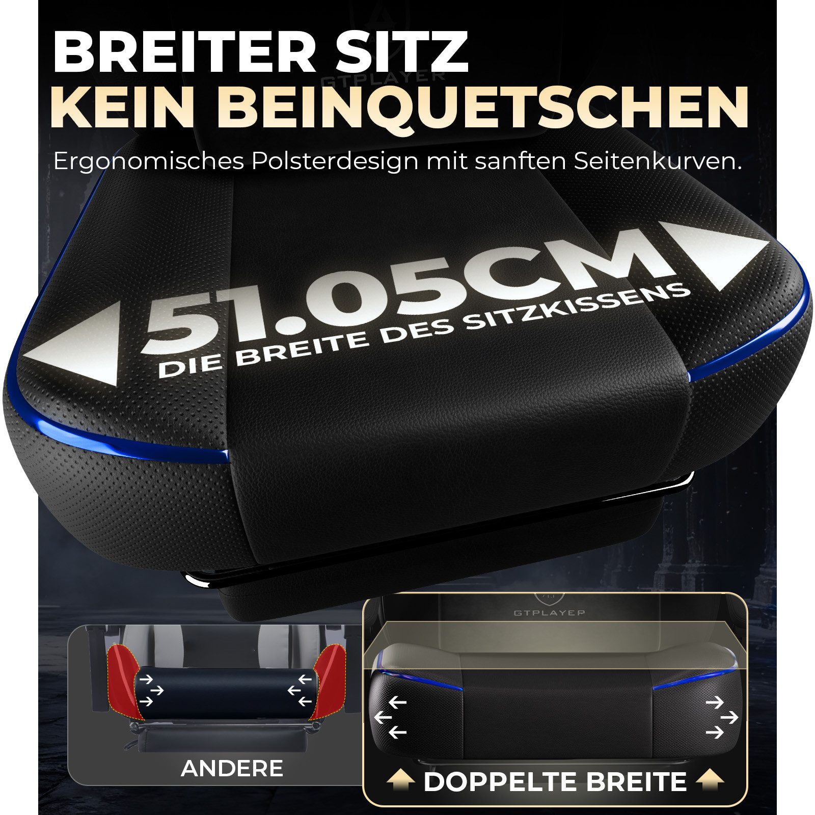 GTPLAYER Gaming-Stuhl Gamer Sessel Gamer Stuhl mit Fußstütze Lendenkissen Kopfstütze, Verstellbaren Armlehnen mit Fußstütze Gamingstuhl 150 Kg Drehbarer – Bild 4 von 5