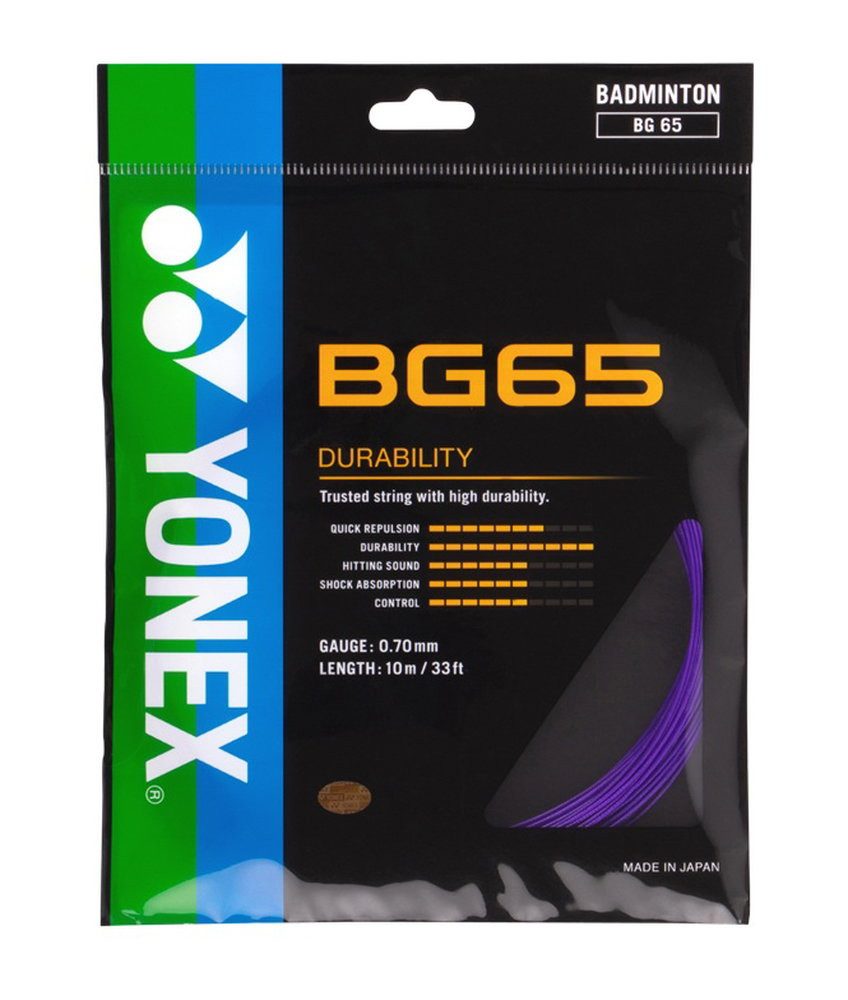 Yonex Badmintonsaite BG65 (Allround+Haltbarkeit) violett Set 10m, Saitendicke: 0.70