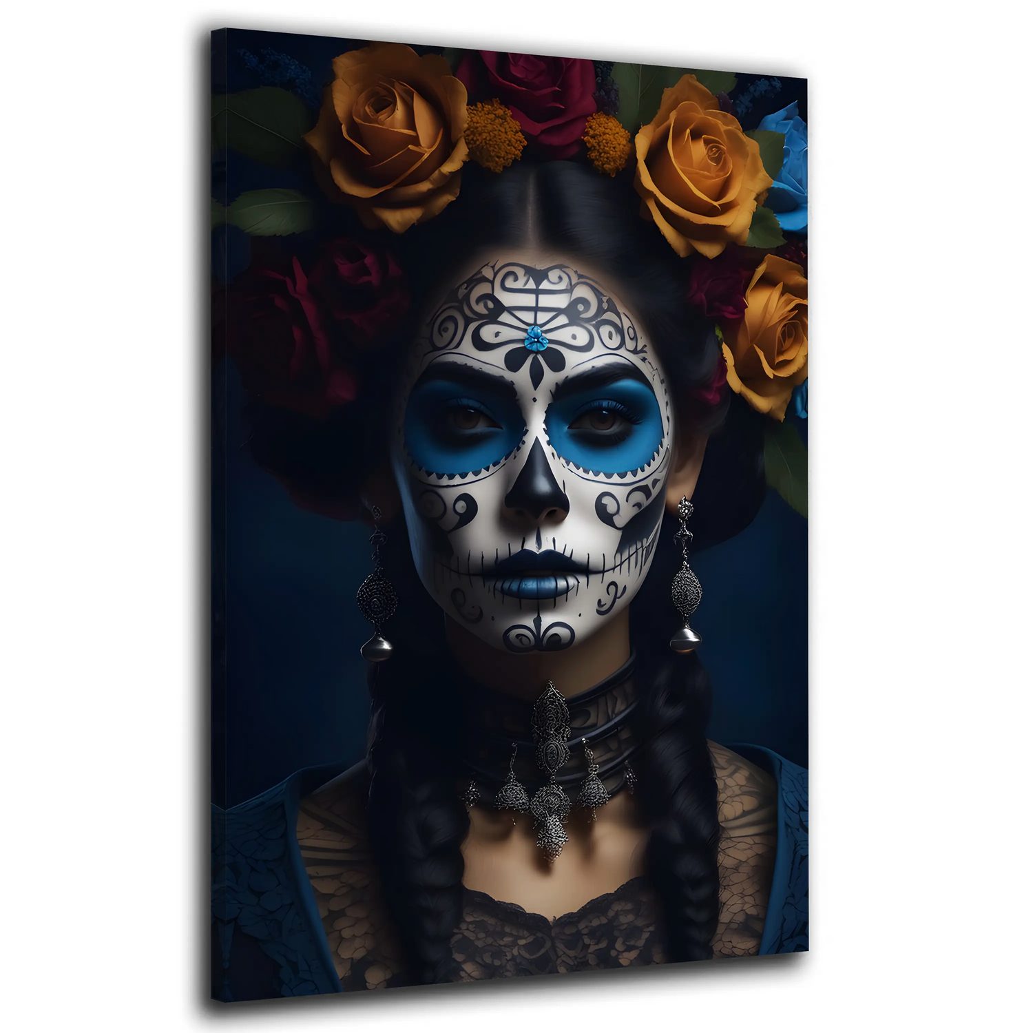 Artedinoi Leinwandbild La Catrina mit Rosenkranz Wandbild Leinwandbild Kunstdruck XL Wanddeko