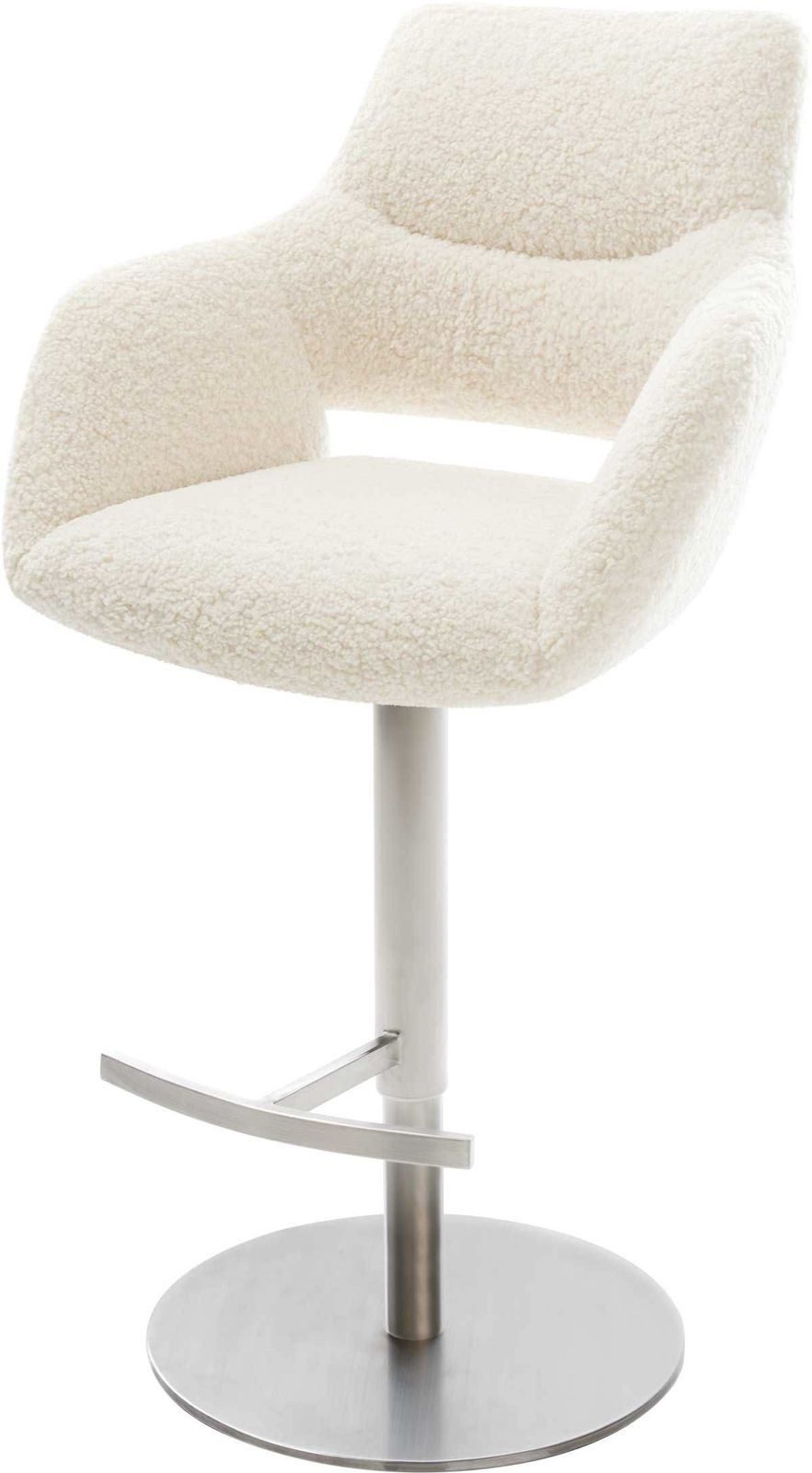 DELIFE Barhocker Yago-Flex, Drehfuß höhenverstellbar Edelstahl Silberfarben Teddystoff Beige Tasch