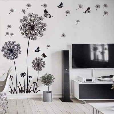 Dedom 3D-Wandtattoo Pusteblume Wanddeko,Pflanzen Schmetterlinge Wandaufkleber,Schwarz