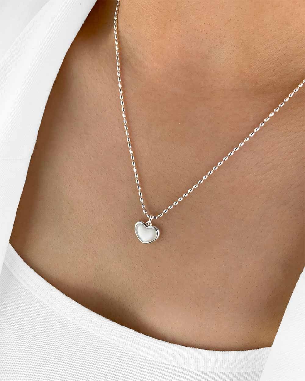 DANIEL CLIFFORD Herzkette 'Angelie' Damen Halskette Silber 925 Herz Anhänger Silberperlen (inkl. Verpackung), Silberkette 45cm, Collier mit Herz perlmuttfarbener Schimmer