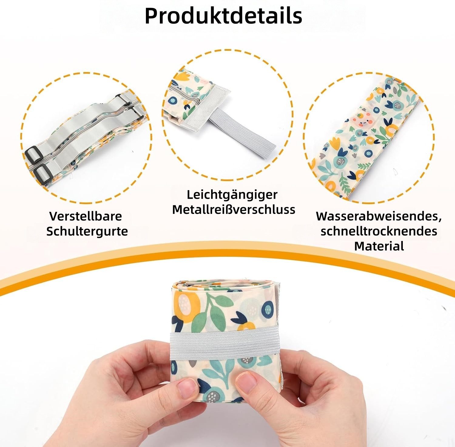FOUORTUNATE-BEE Handtasche 2er Set faltbare Einkaufstaschen mit Reißverschluss, groß, Wiederverwendbare Damen-Tasche für Reisen, Camping & Strand – Bild 5 von 5