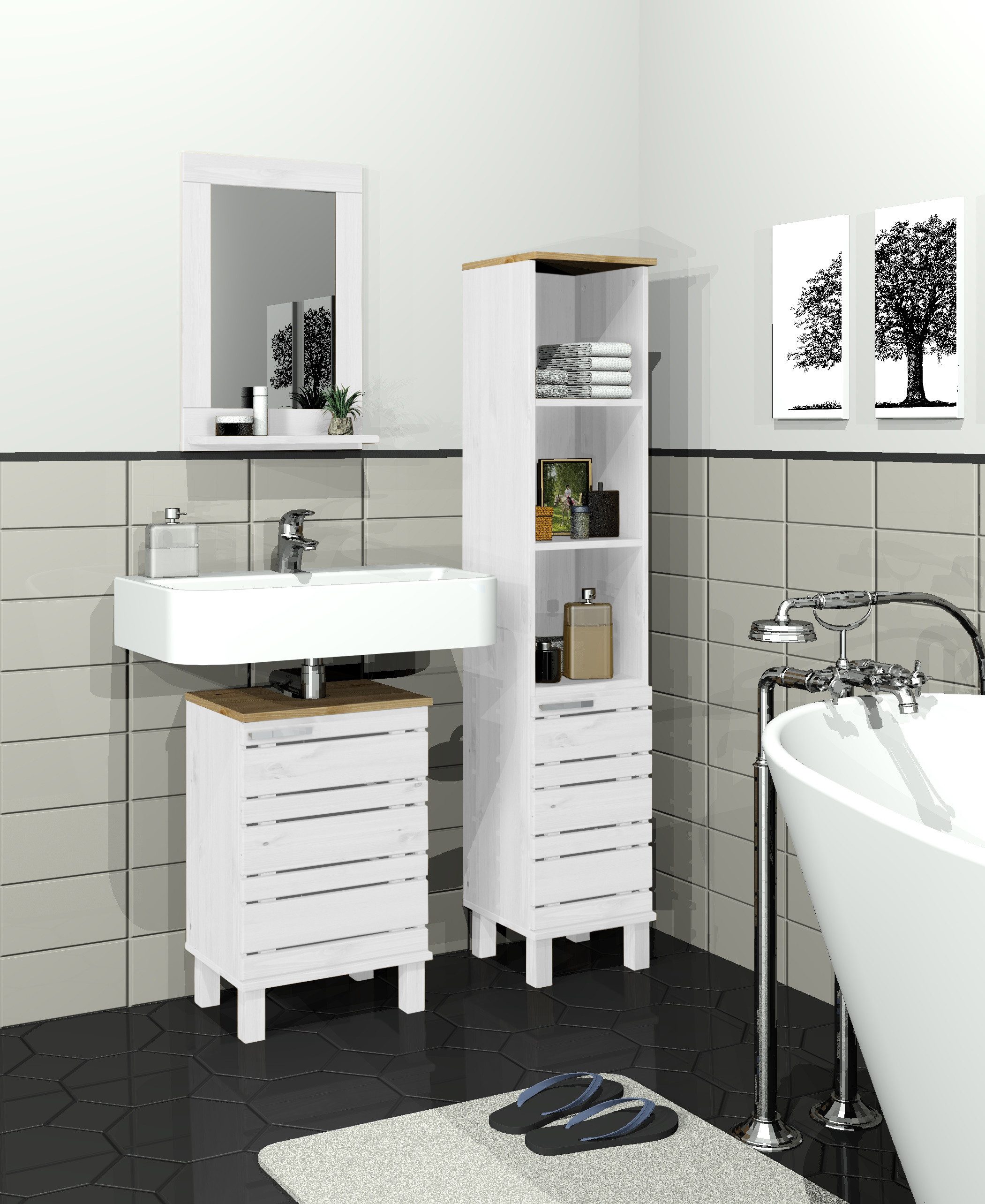 Home affaire Waschbeckenunterschrank JOSIE Breite 40 cm, aus Massivholz, Metallgriff, 1 Tür