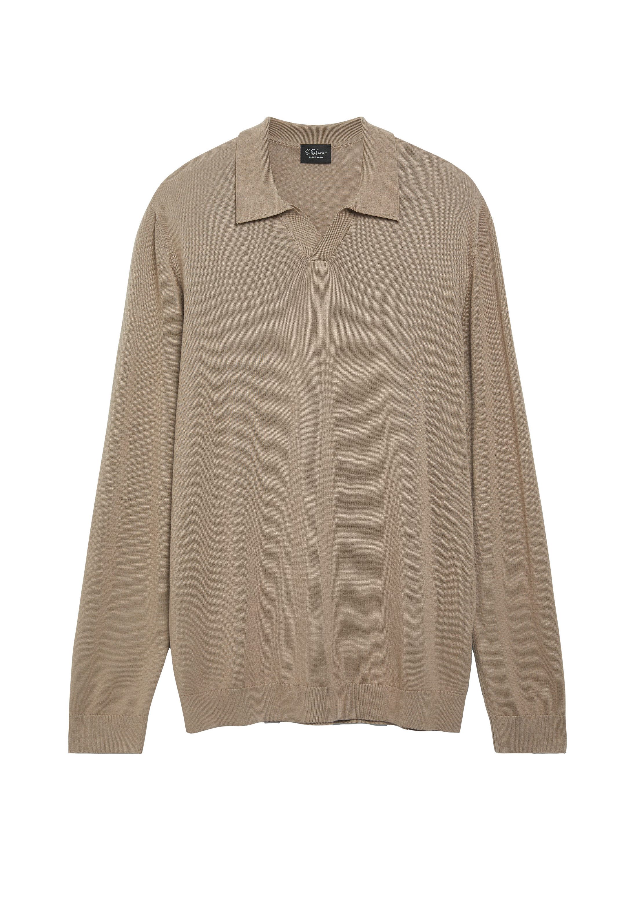 s.Oliver Longpullover Strickpullover Softer Strick-Polo aus Baumwoll-Modal-Mix