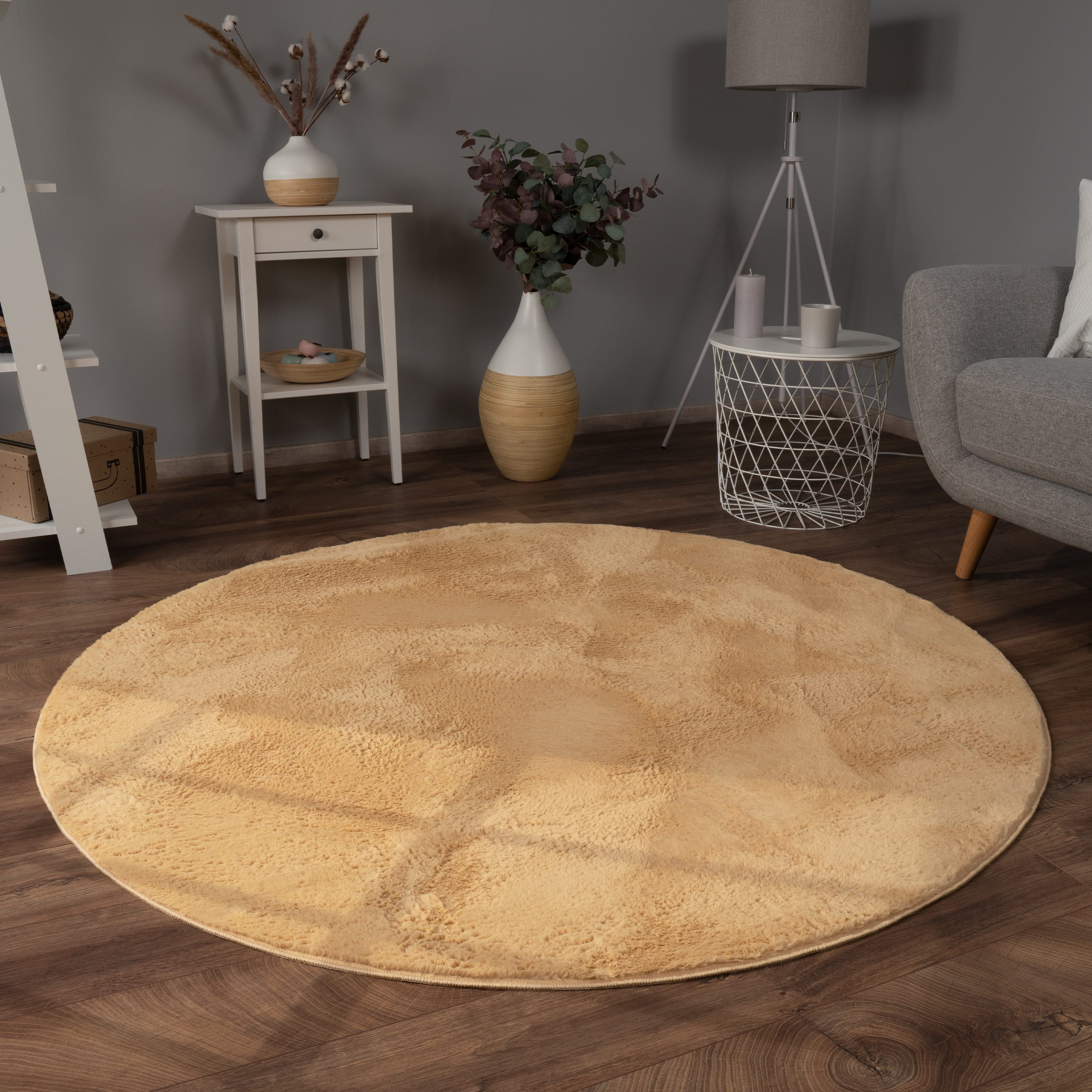 Hochflor-Teppich Teppich Wohnzimmer Waschbar Kunstfell Shaggy Soft, Paco Home, kreisförmig, Höhe: 26 mm