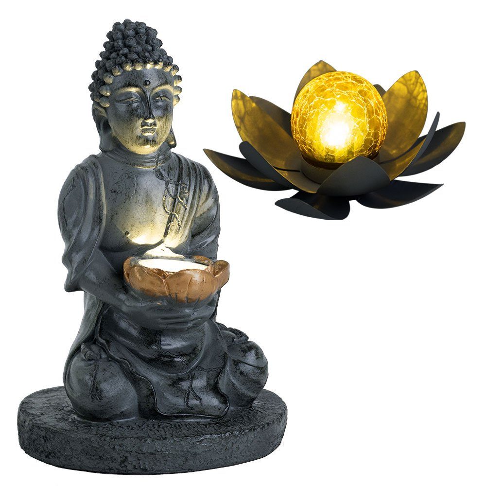 etc-shop LED Warmweiß, inklusive, Außen Shui Leuchtmittel Feng Solar Solarblume Buddha Aussen Solarleuchte, Solarleuchte Lotusblume