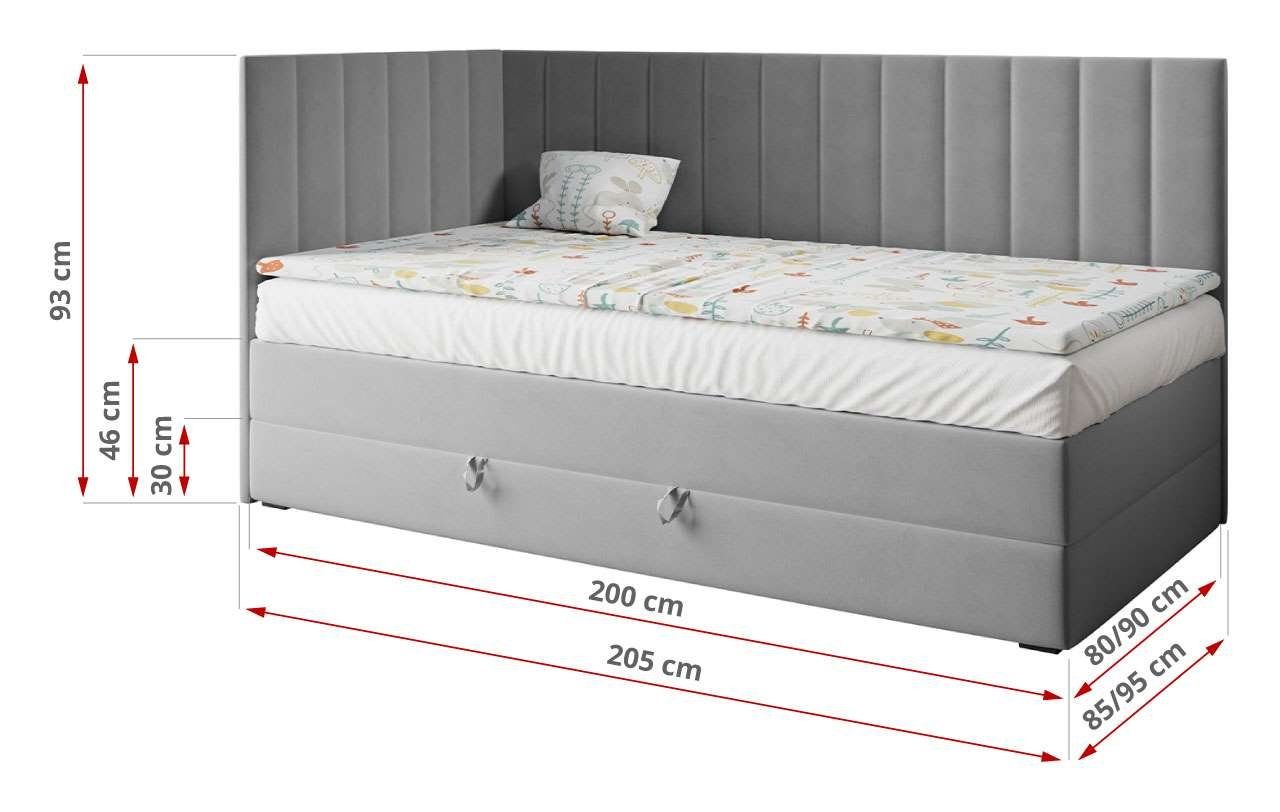 Kinderbett mit Jugendbett LAURA 3, - Kinderbett Boxspringbett Grau Bett MÖBEL Einzelbett Matratze MKS