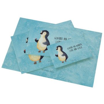 Mr. & Mrs. Panda Servierbrett Pinguin Marienkäfer - Eisblau - Geschenk, Lebensfreude, aufmerksam, S, Premium Glas, (1-St), Rutschfeste Gummifüße