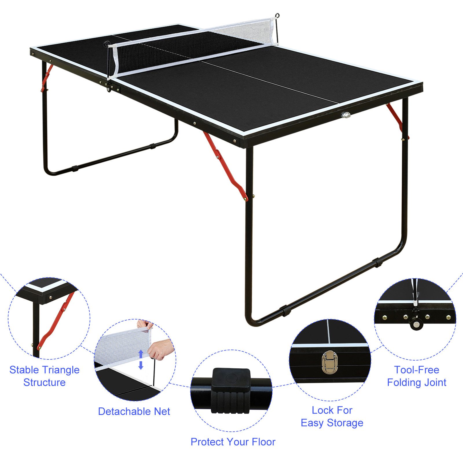 FANNOU Tischtennisplatte Klappbarer Tischtennistisch, 137 x 76 x 66 cm, mit Netz, 2 Tischtennisschlägern und 3 Bällen