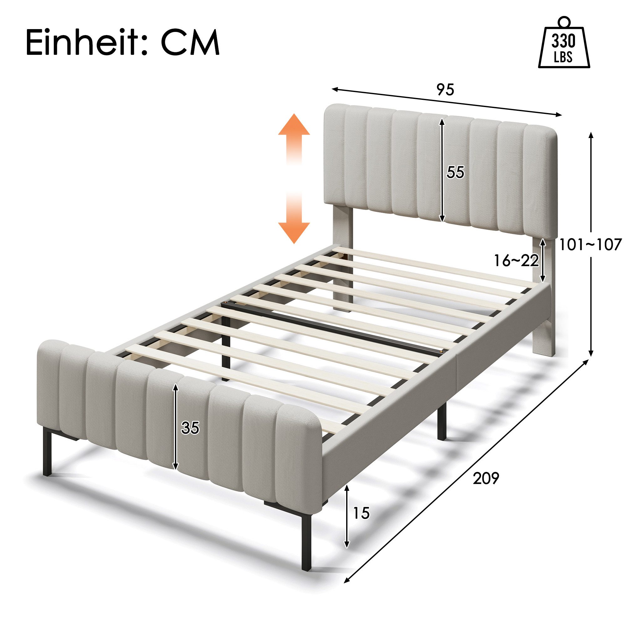 HAUSS SPOLE Polsterbett Einzelbett Holzbett Polsterbett Bettrahmen (90x200c günstig online kaufen