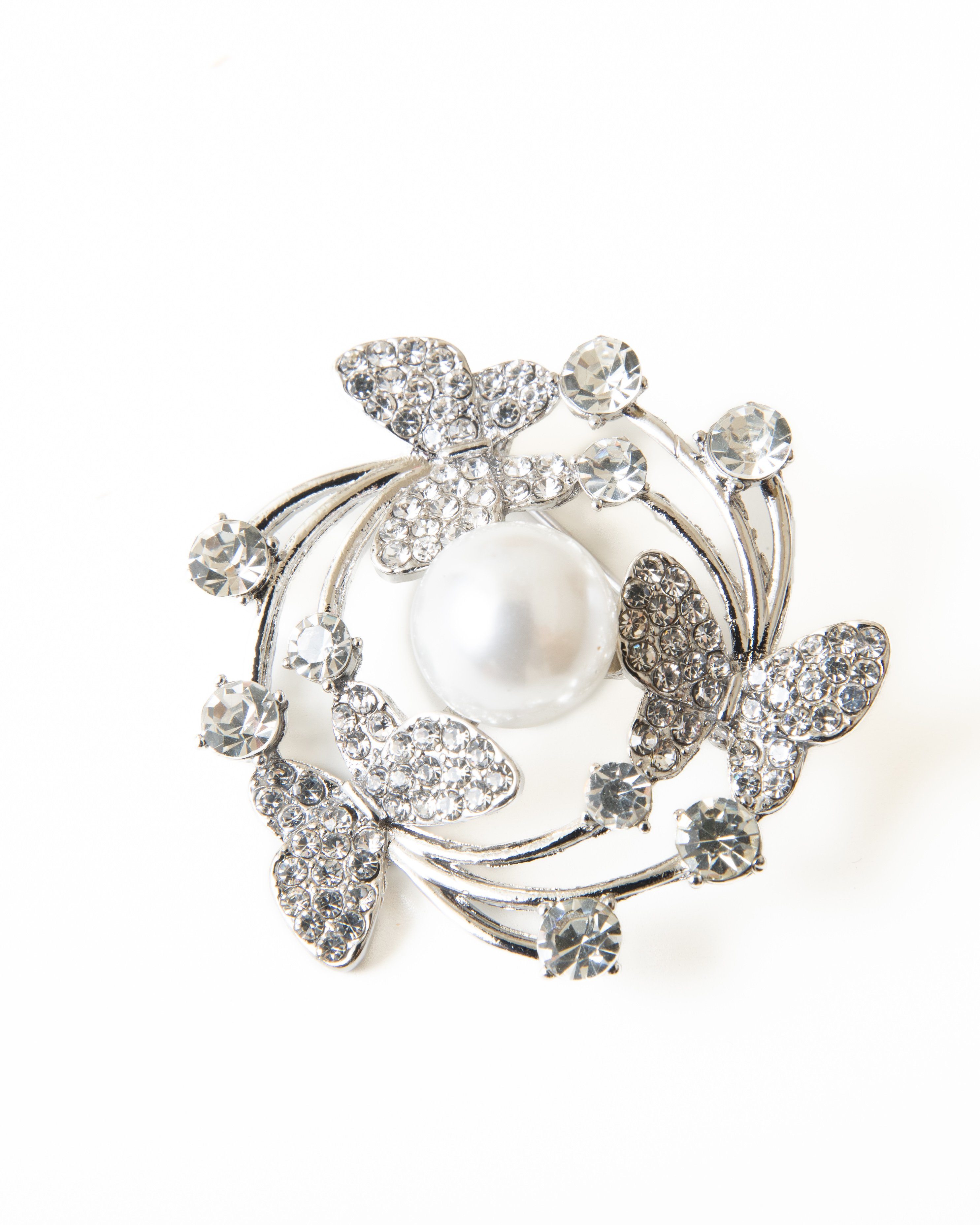 Brosche "drei Schmetterlinge", mit Strass und einer Zierperle