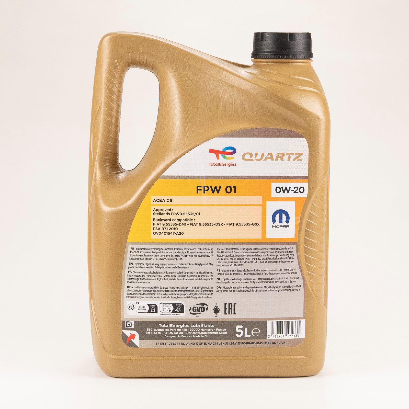 TotalEnergies Motoröl Total Quartz Mopar Motoröl FPW/01 0W-20 5 Liter FPW 9.55535/01