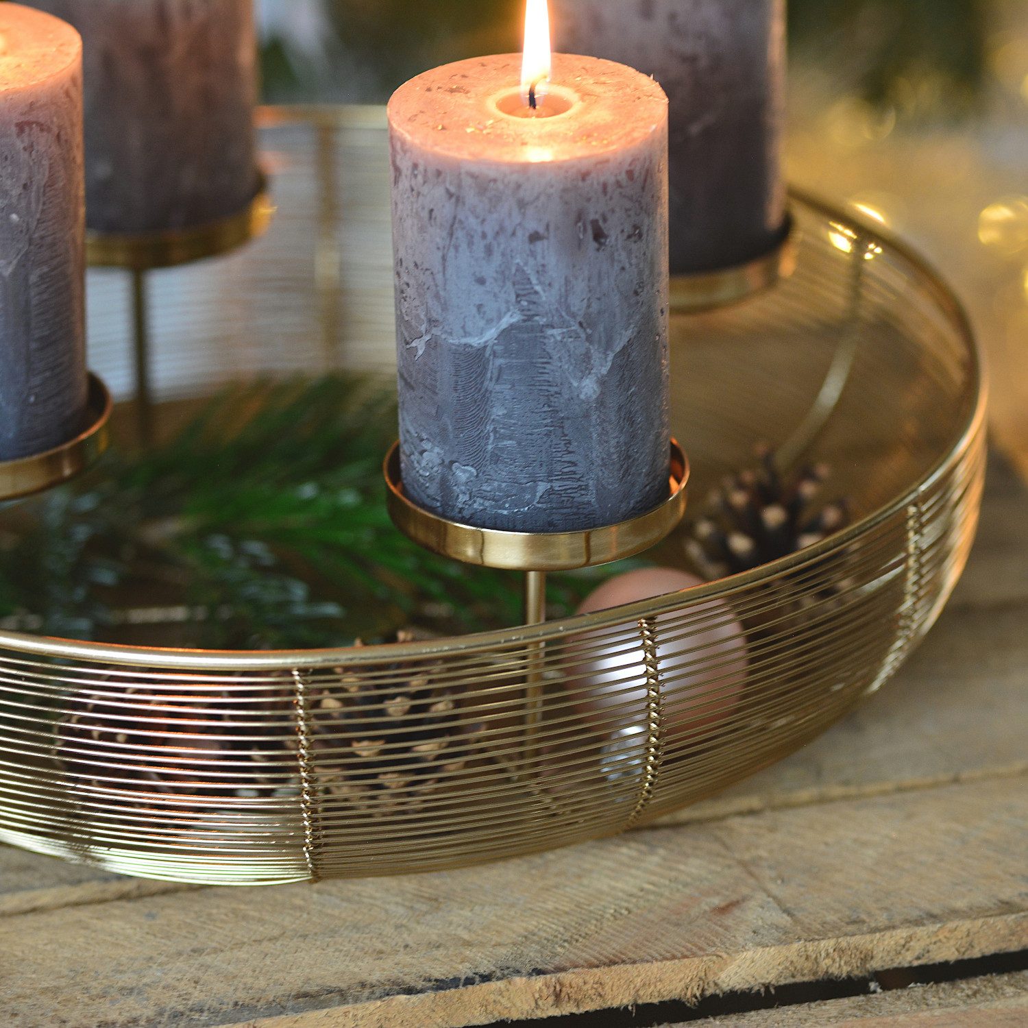 INtrenDU Adventsleuchter Adventskranz Metall gold 36cm