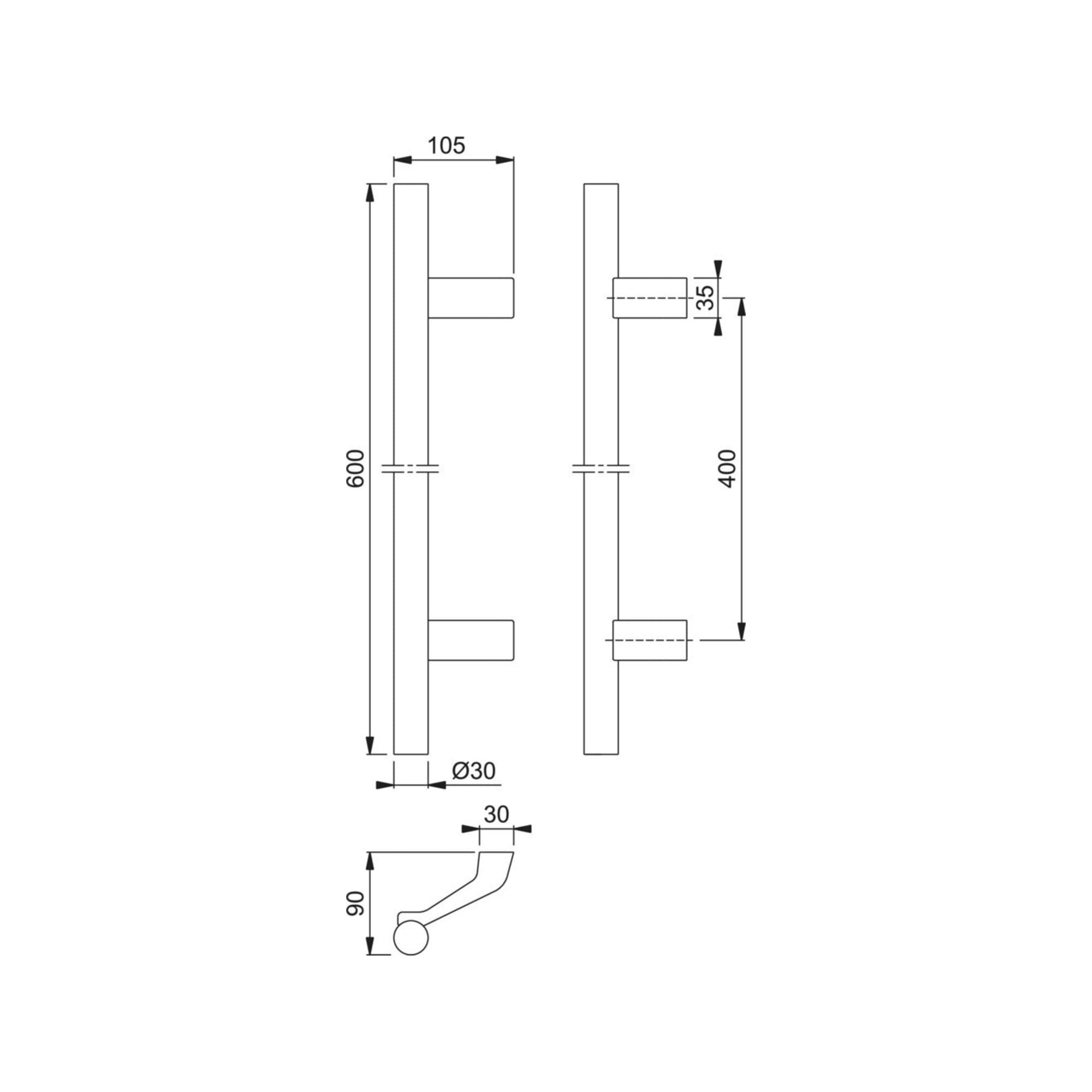 HOPPE Möbelgriff HOPPE HT-Stoßgriff E5014,gerade L600, Durchmesser 30 matt/aluminium na