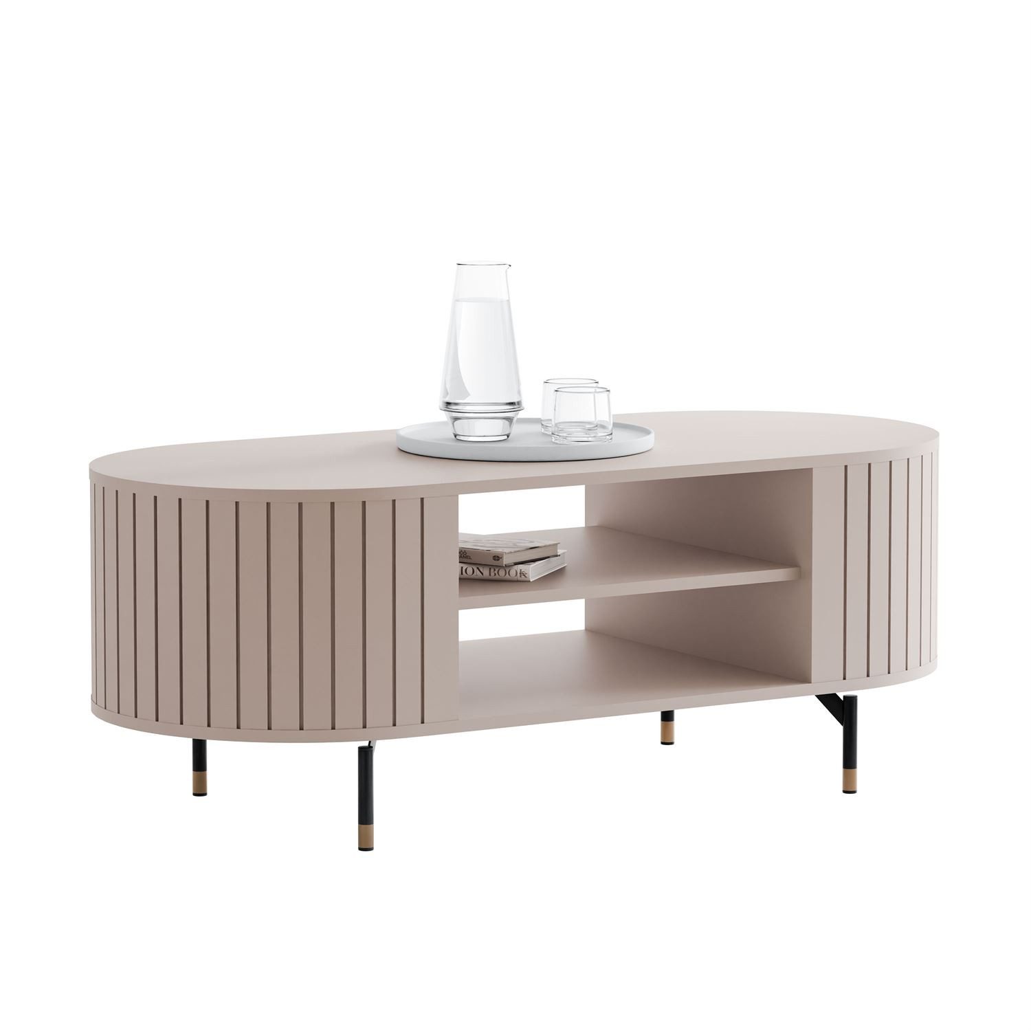 yourhouse24 Couchtisch ELODIE oval, Geriffelt, Ablagefläche, Schwarz/Kaschm günstig online kaufen