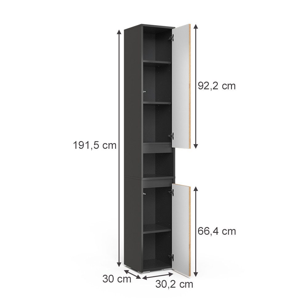 Vicco Hochschrank Majest, Anthrazit/Artisan, 30.2 x 191.5 cm mit 2 Türen (1-St)