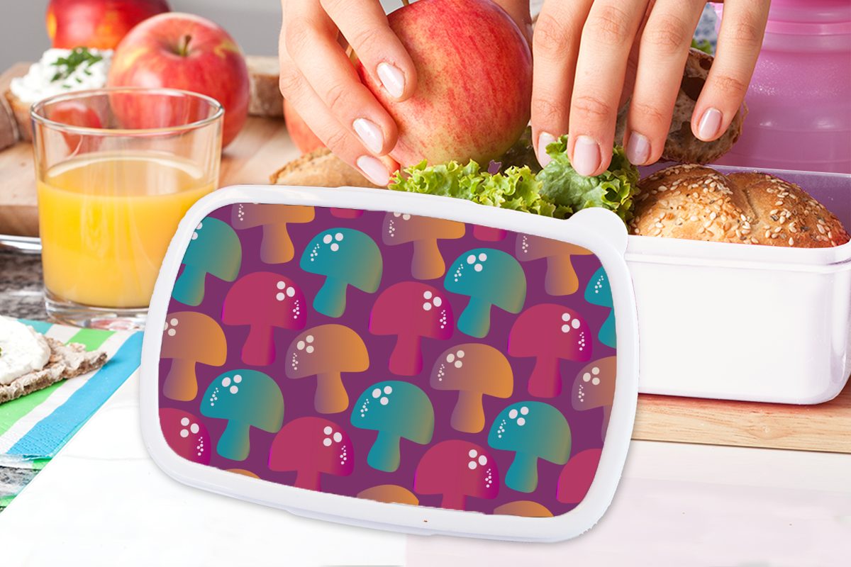Jungs Pilz - für für Lunchbox Regenbogen, - Brotbox und (2-tlg), und weiß MuchoWow Kinder Mädchen Erwachsene, Kunststoff, Muster Brotdose,