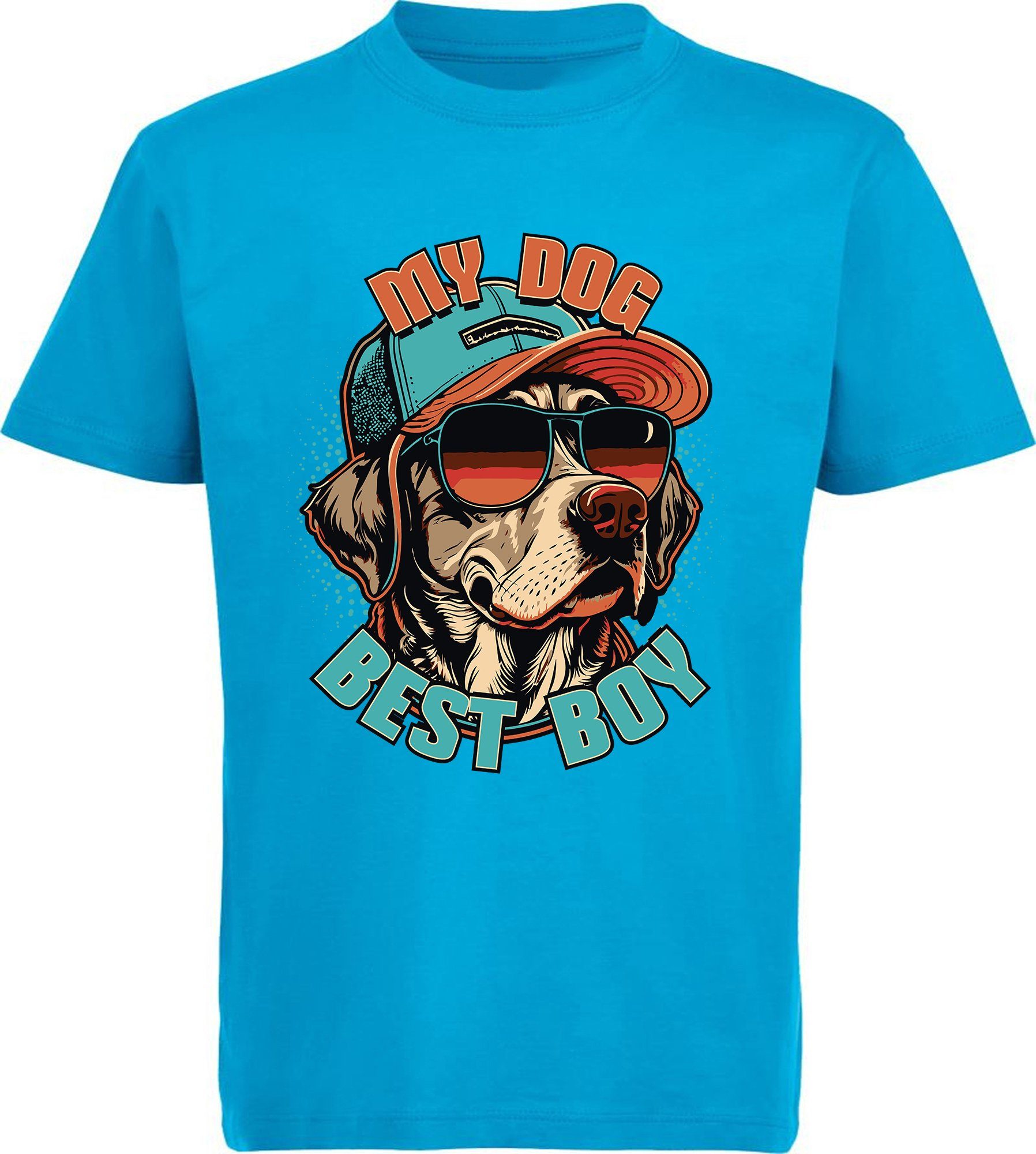 Hund - mit blau aqua Cap Hunde i225 Cooler T-Shirt Baumwollshirt Print-Shirt MyDesign24 mit Kinder bedrucktes Aufdruck,
