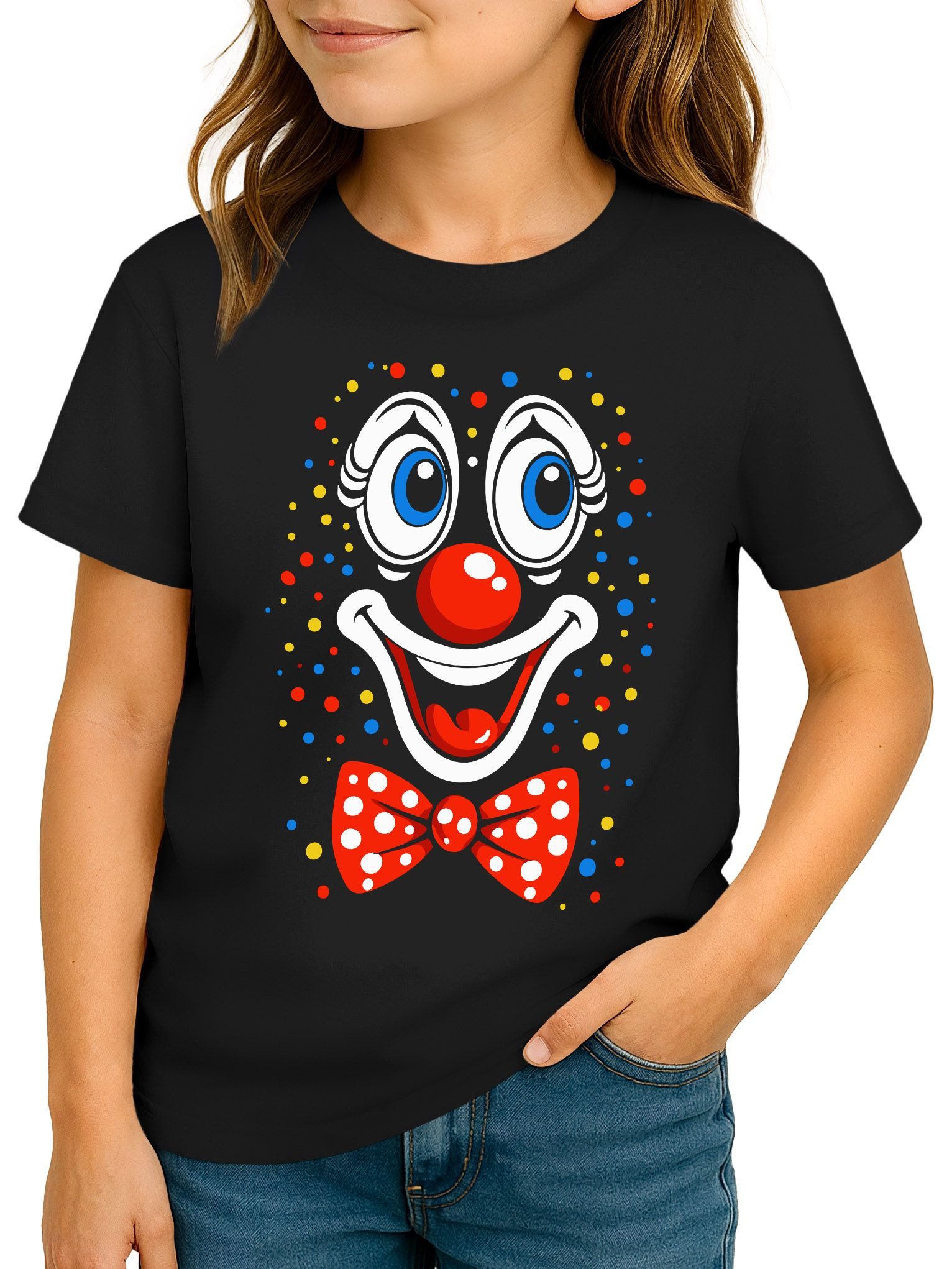 Print-Shirt Kinder T Shirt Mädchen Fasching - Clown Gesicht - Karneval Printshirt