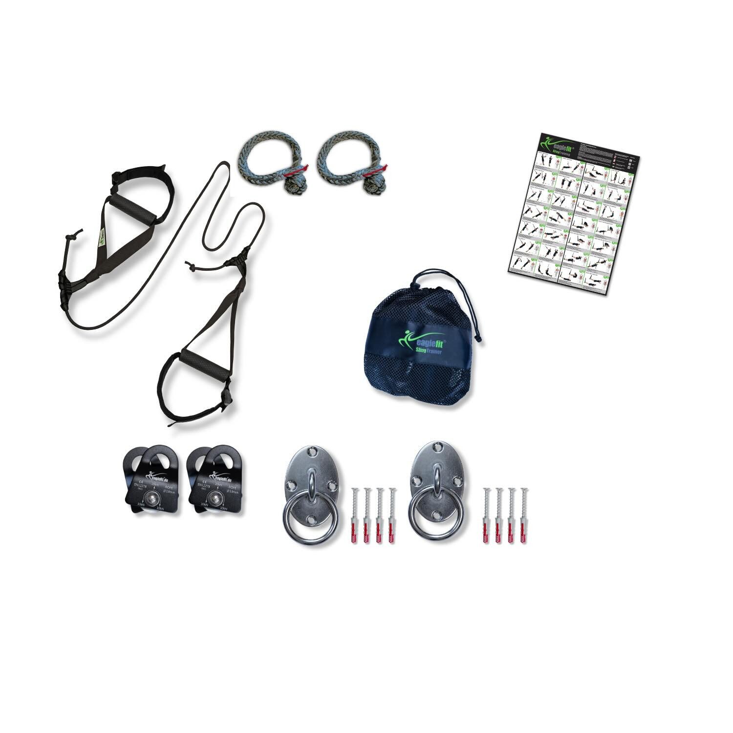 eaglefit® Schlingentrainer Sling-Trainer MULTI inkl. Umlenkrolle und Edelstahl-Deckenhalterung