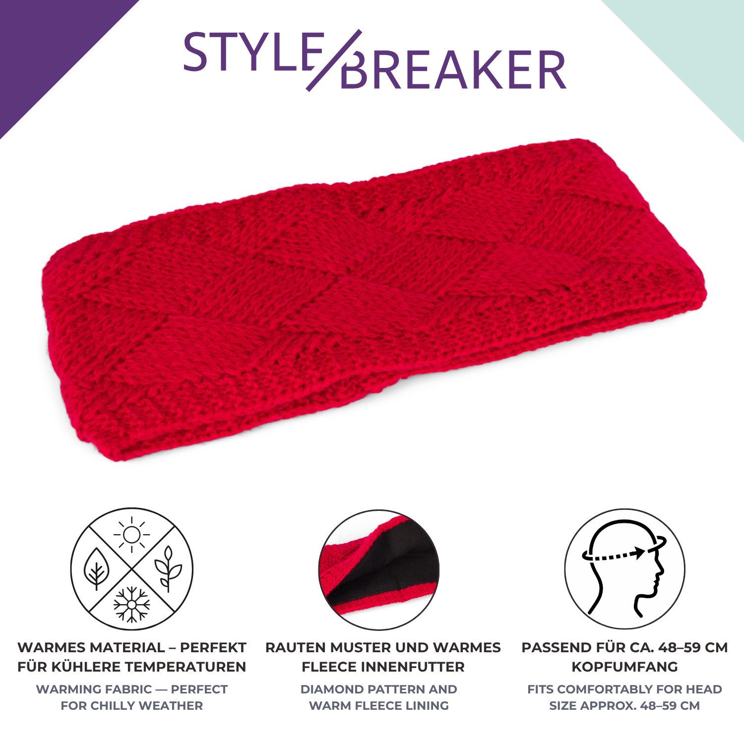 styleBREAKER Stirnband Strick Stirnband mit Rauten Muster (1-St)