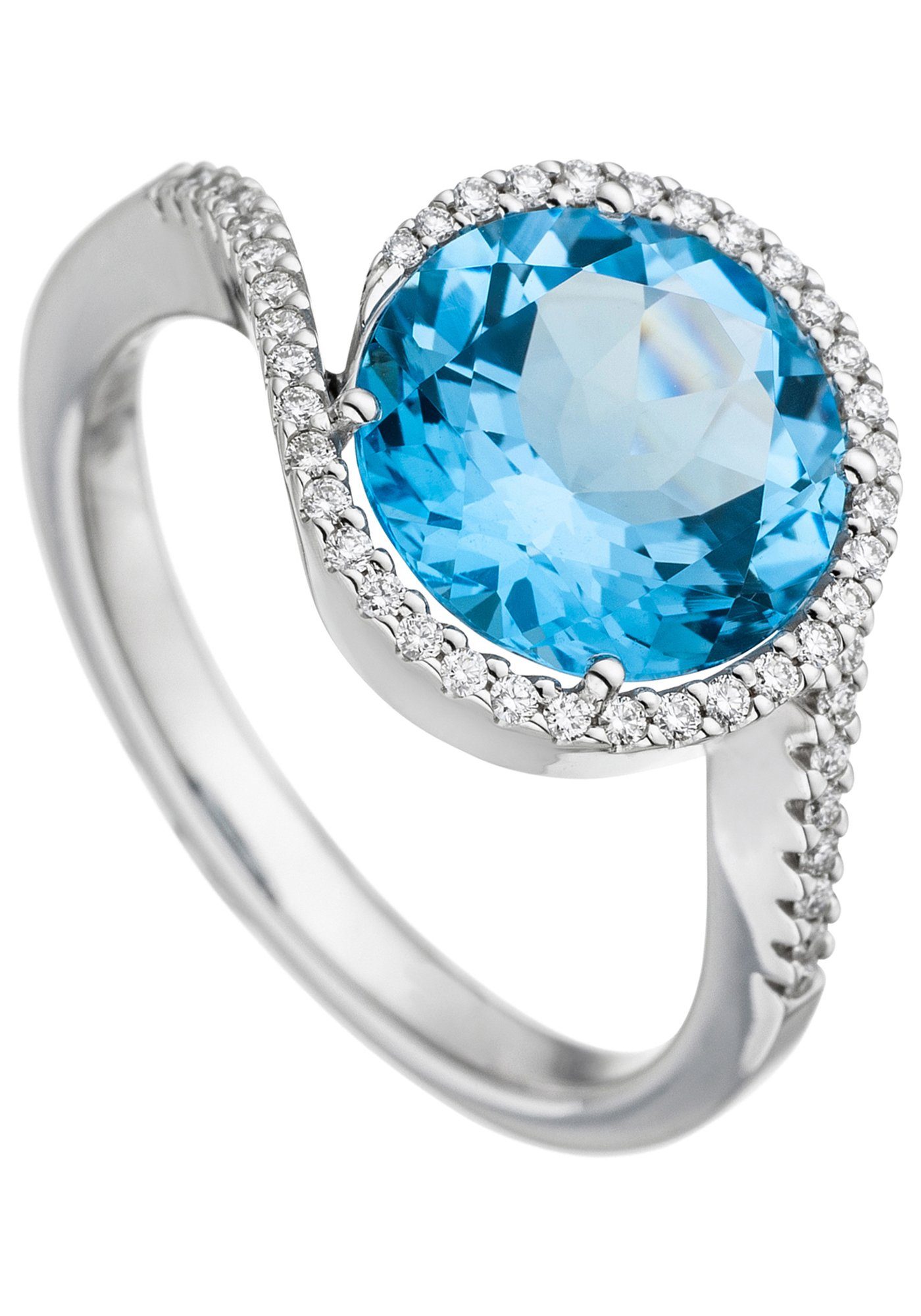 JOBO Fingerring Ring mit Blautopas Weißgold 47 Diamanten, 585 und