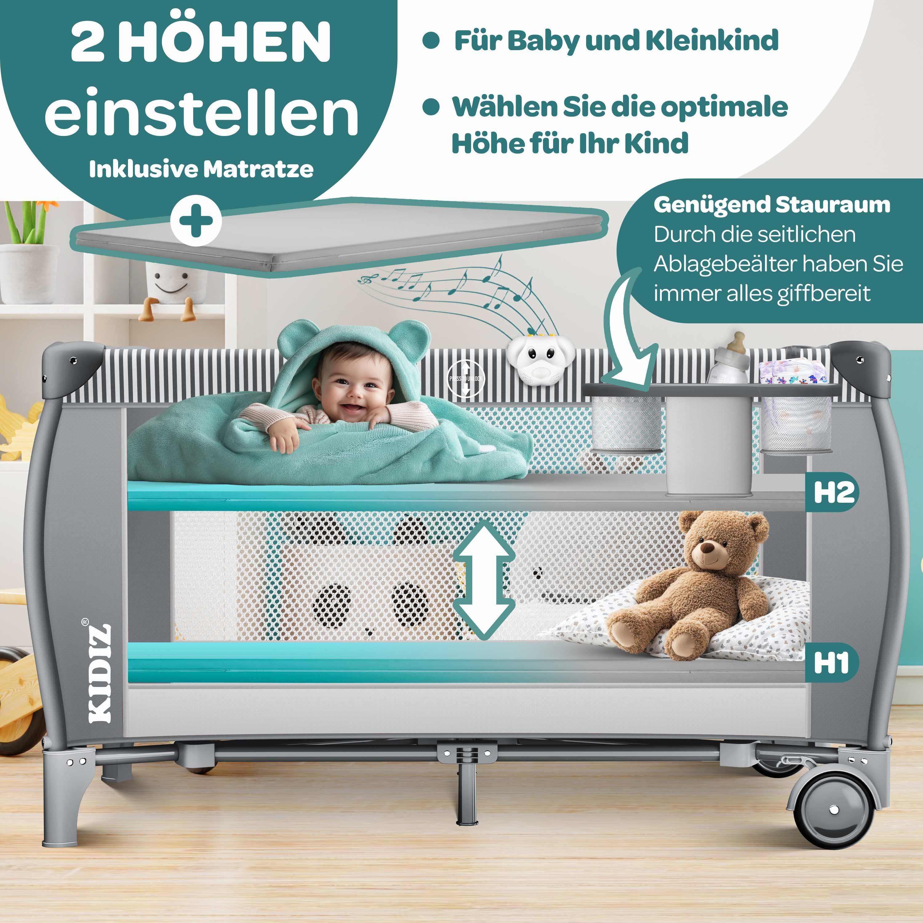 KIDIZ Baby-Reisebett, Babybett Kombi Set mit Matratze & Wickelauflage ab Geburt bis 15 kg