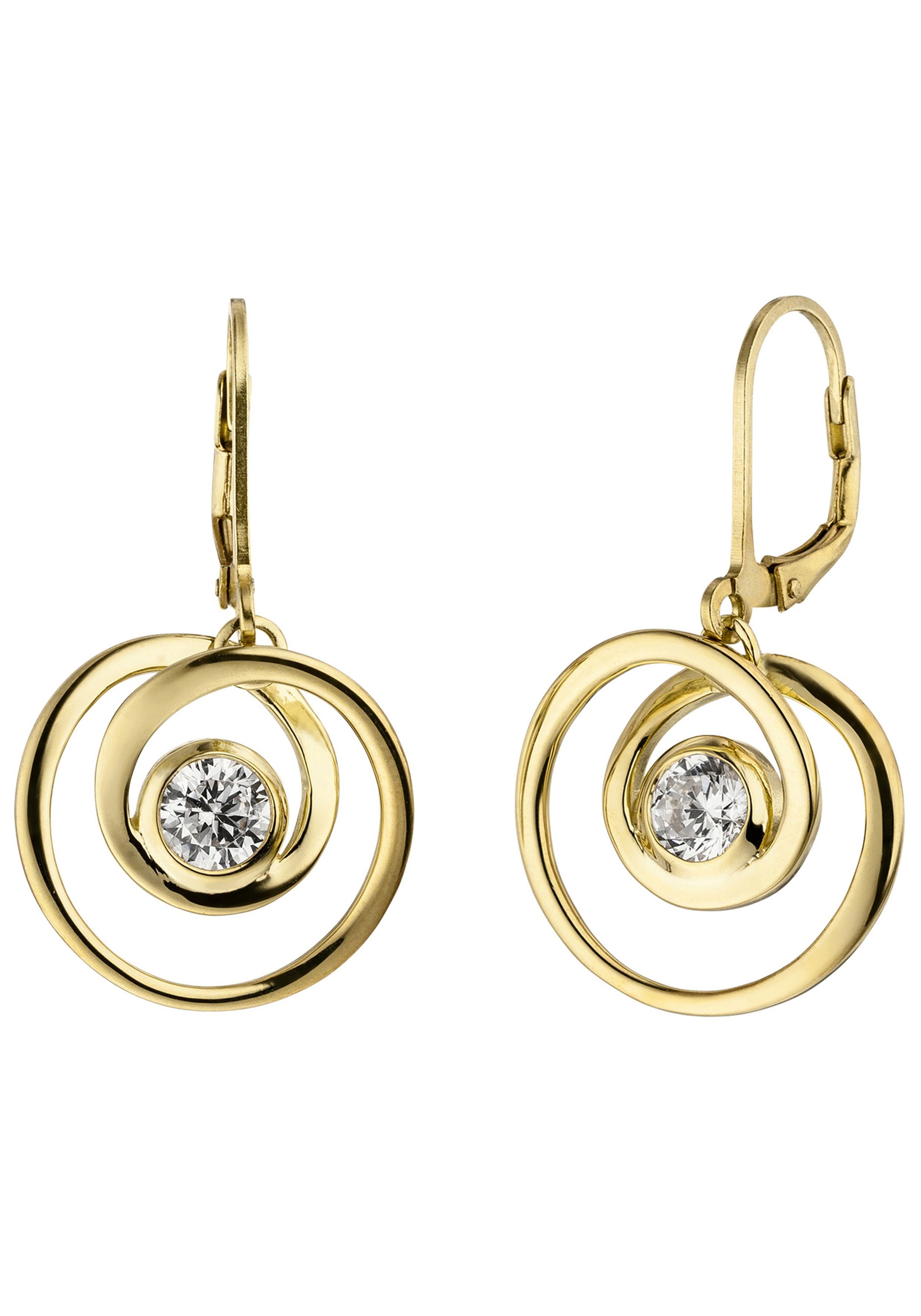 JOBO Paar Ohrhänger, 925 Silber vergoldet mit 2 Zirkonia, Höhe ca. 29,7 mm,  Breite ca. 18,5 mm | Ohrhänger