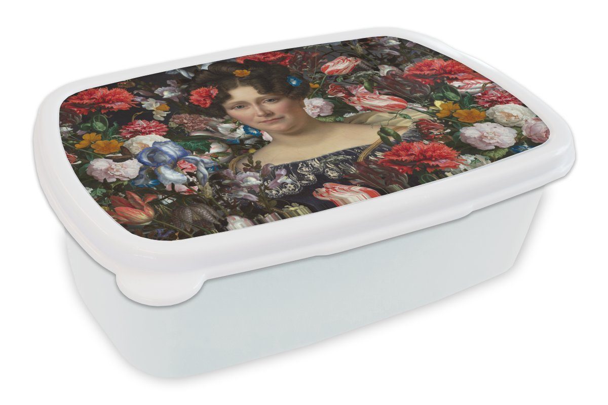 und Erwachsene, weiß Lunchbox Johanna Henriette Drahonet Jungs für Blumen, - Brotdose, für (2-tlg), Mädchen Kinder und Kunststoff, - Engelen MuchoWow Brotbox Dubois