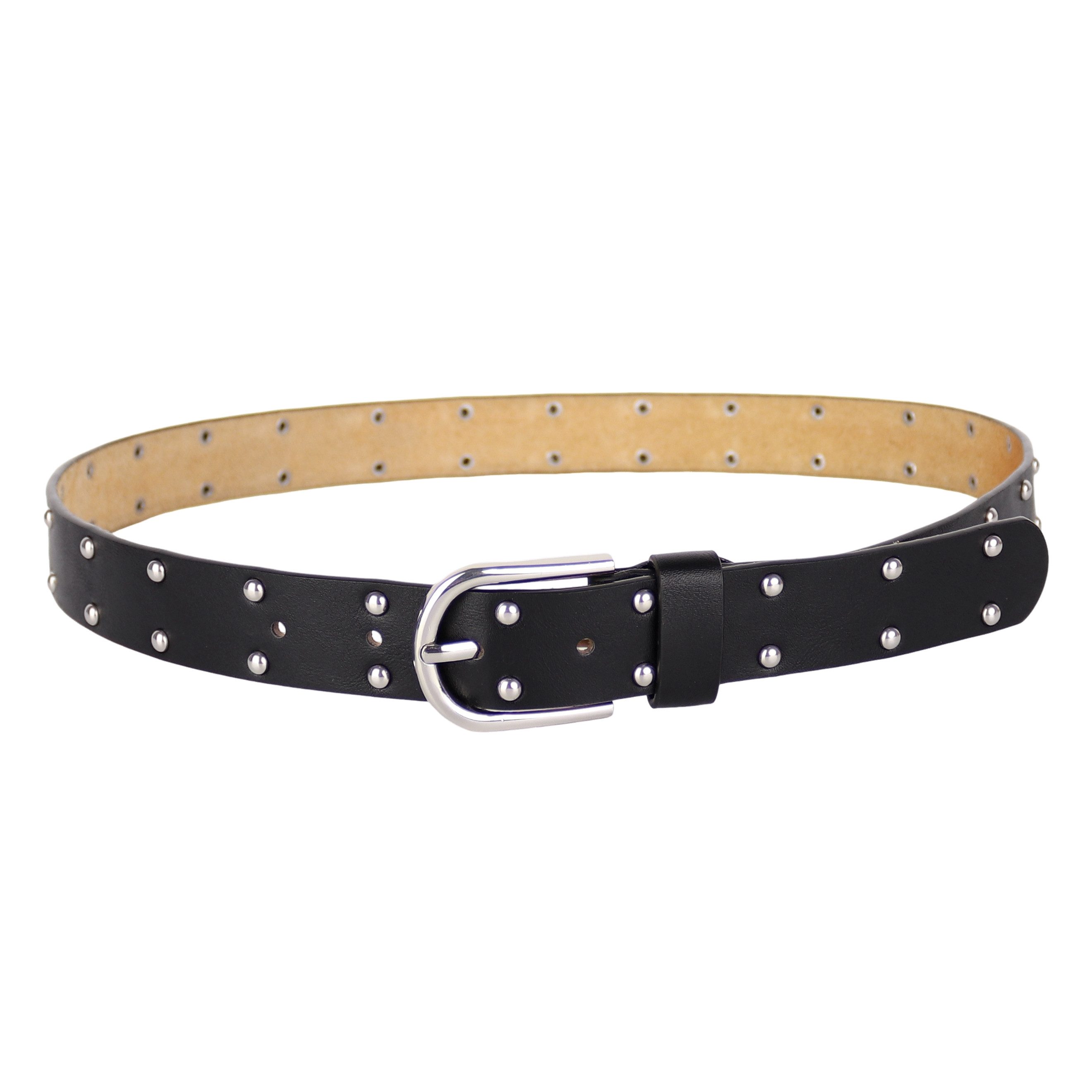 MIRROSI Nietengürtel Damen Gürtel mit Nieten ca.28mm Breit (Розмір auswählbar 85–105 cm) Kunstleder Oberseite, Echtleder Innenseite