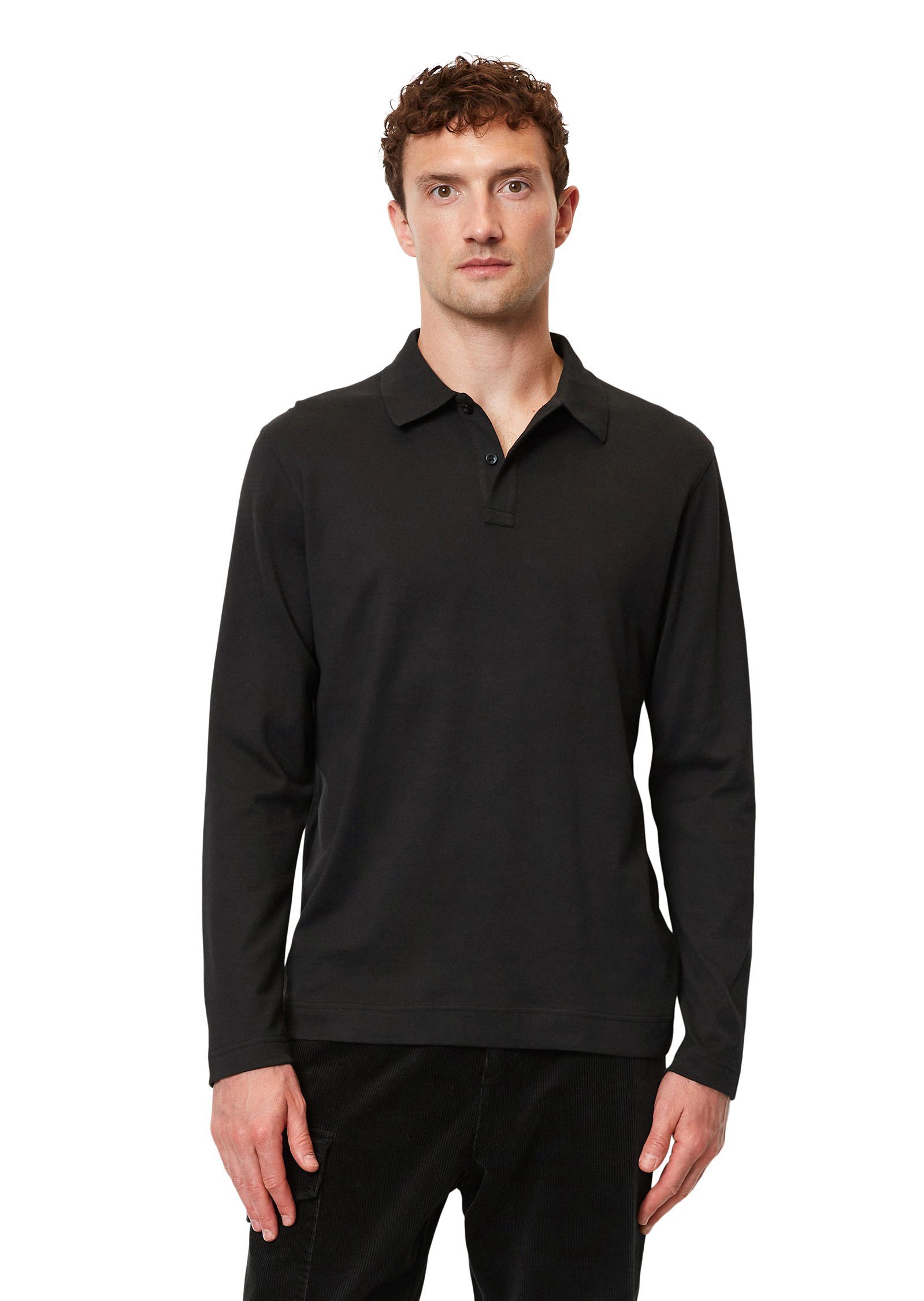 Marc O'Polo Langarm-Poloshirt aus soft gestricktem Heavy Jersey schwarz | Poloshirts