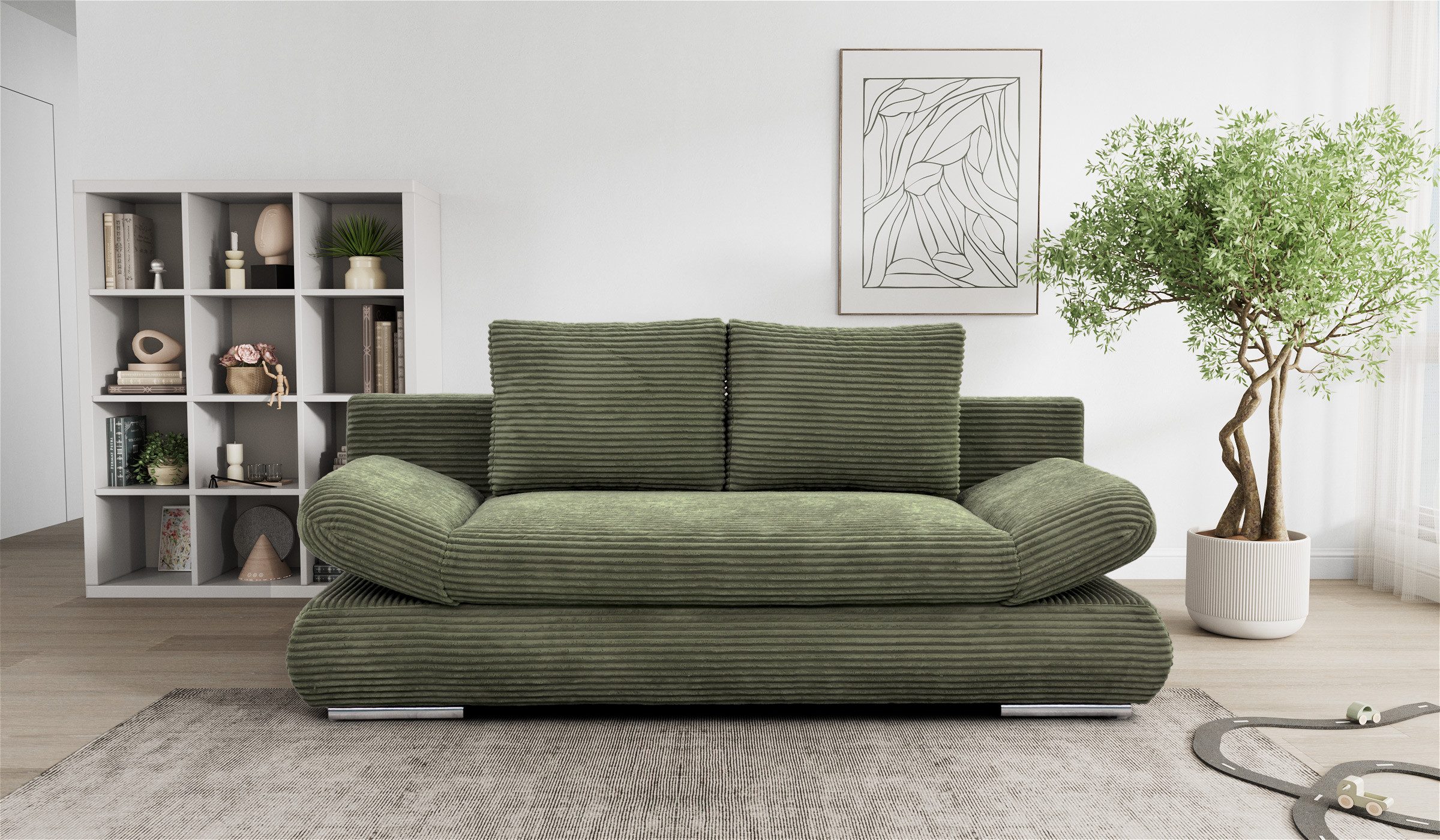 Hygger Möbelhaus Schlafsofa NEXT inklusive Bettfunktion, Stauraum & verstellbaren Armlehnen, 145 × 202 cm Liegefläche, großer Bettkasten, ideal für kleine, Räume – pflegeleichter Bezug & komfortable Federkernpolsterung.