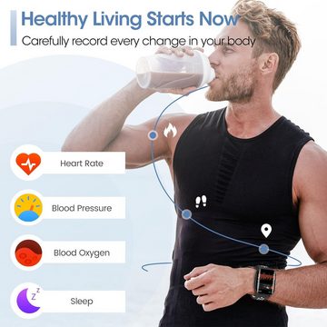 XINGHESF Herren's und Damen's IP68 Wasserdicht Fitness-Tracker Smartwatch (1,7 Zoll, Android/iOS), mit Herzfrequenzmonitor Schlafmonitor Schrittzähler, 24 Sportmodi