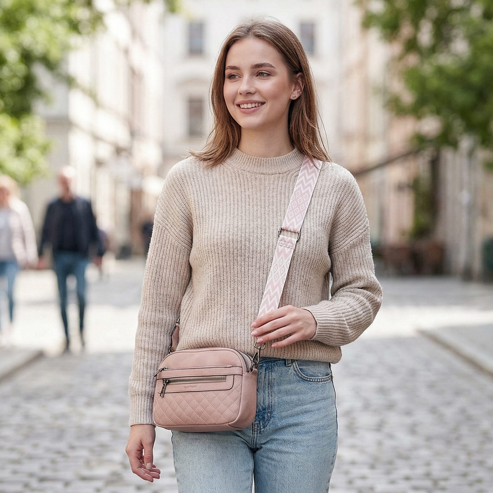 TANTOMI Schultertasche Umhängetaschen Damen, Crossbody Bag mit mehreren Fächern (Damen Handtasche mit Weich Breiter Gurt), Design mit mehreren Reißverschlüssen