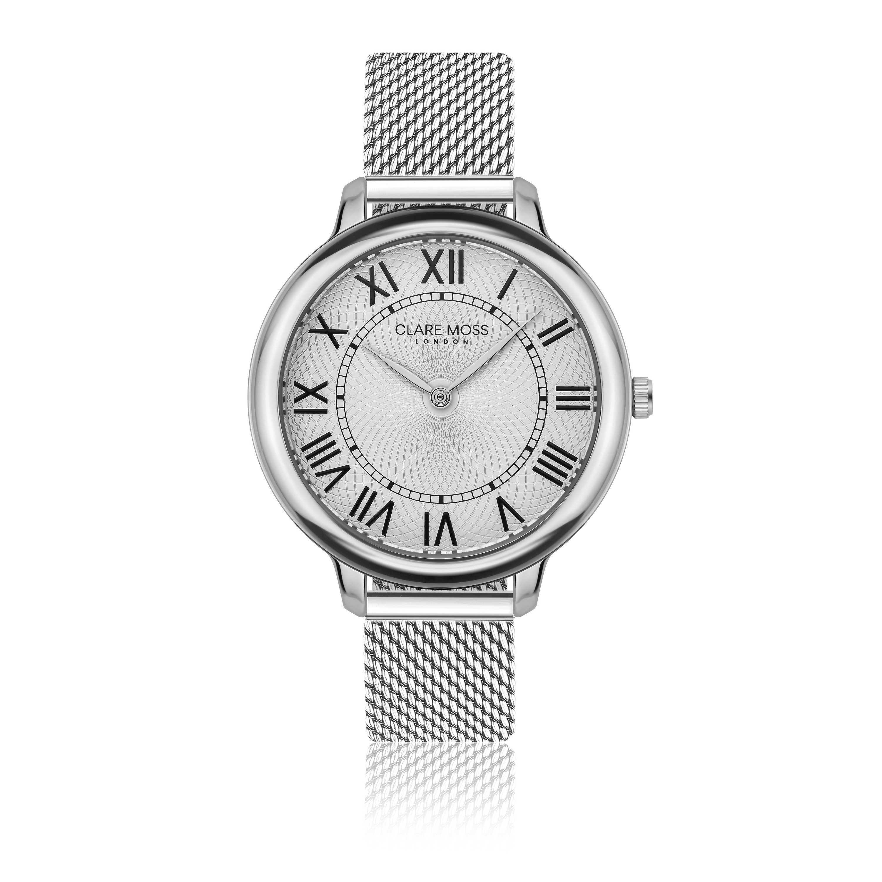 CLARE MOSS Quarzuhr CMD8-B014S Rosen-Silber-Netz