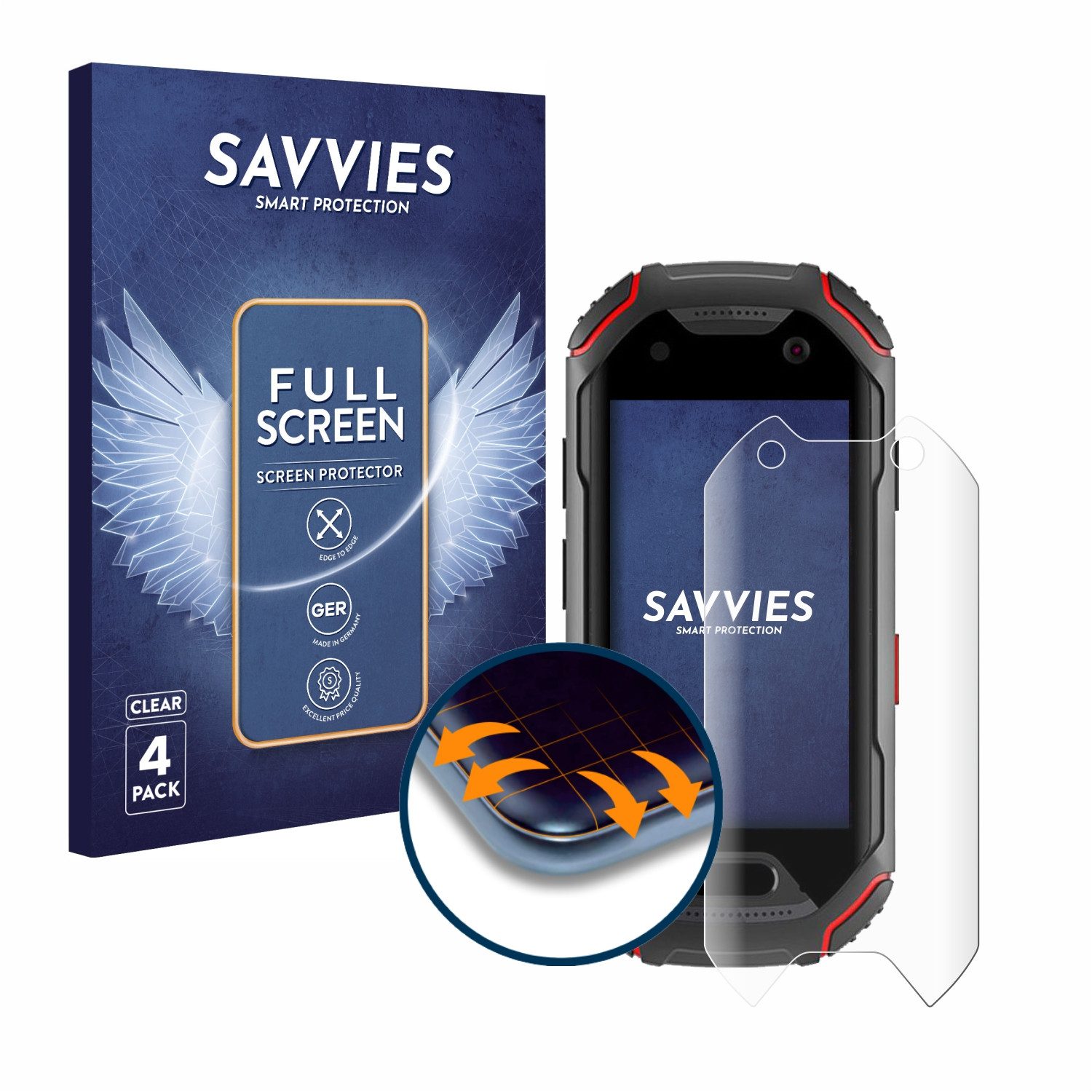 Savvies Displayschutzfolie Fullscreen Schutzfolie für Unihertz Atom, 4 Stück, Displayschutz Folie Fullcover Klar Transparent
