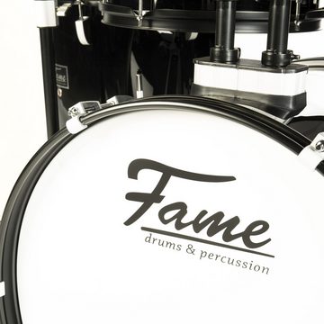 FAME Schlagzeug,FS22B First Step Rock Set, Piano Black, Komplettes Drum-Set, 22" BassDrum, Mischholz Kessel, Inklusive Hardware & Becken, Ideal für Anfänger und Schlagzeug-Einsteiger", FS22B, Drum-Set Anfänger, 22" BassDrum