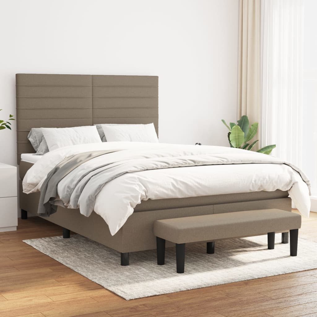 vidaXL Boxspringbett, Boxspringbett mit Matratze Taupe 140x200 cm Stoff günstig online kaufen