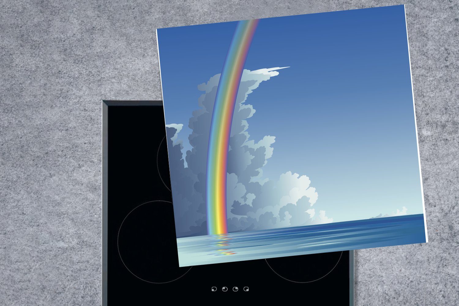 dem Arbeitsplatte MuchoWow eines tlg), Regenbogens Ceranfeldabdeckung, Herdblende-/Abdeckplatte küche für cm, Eine Vinyl, (1 über Meer, Illustration 78x78