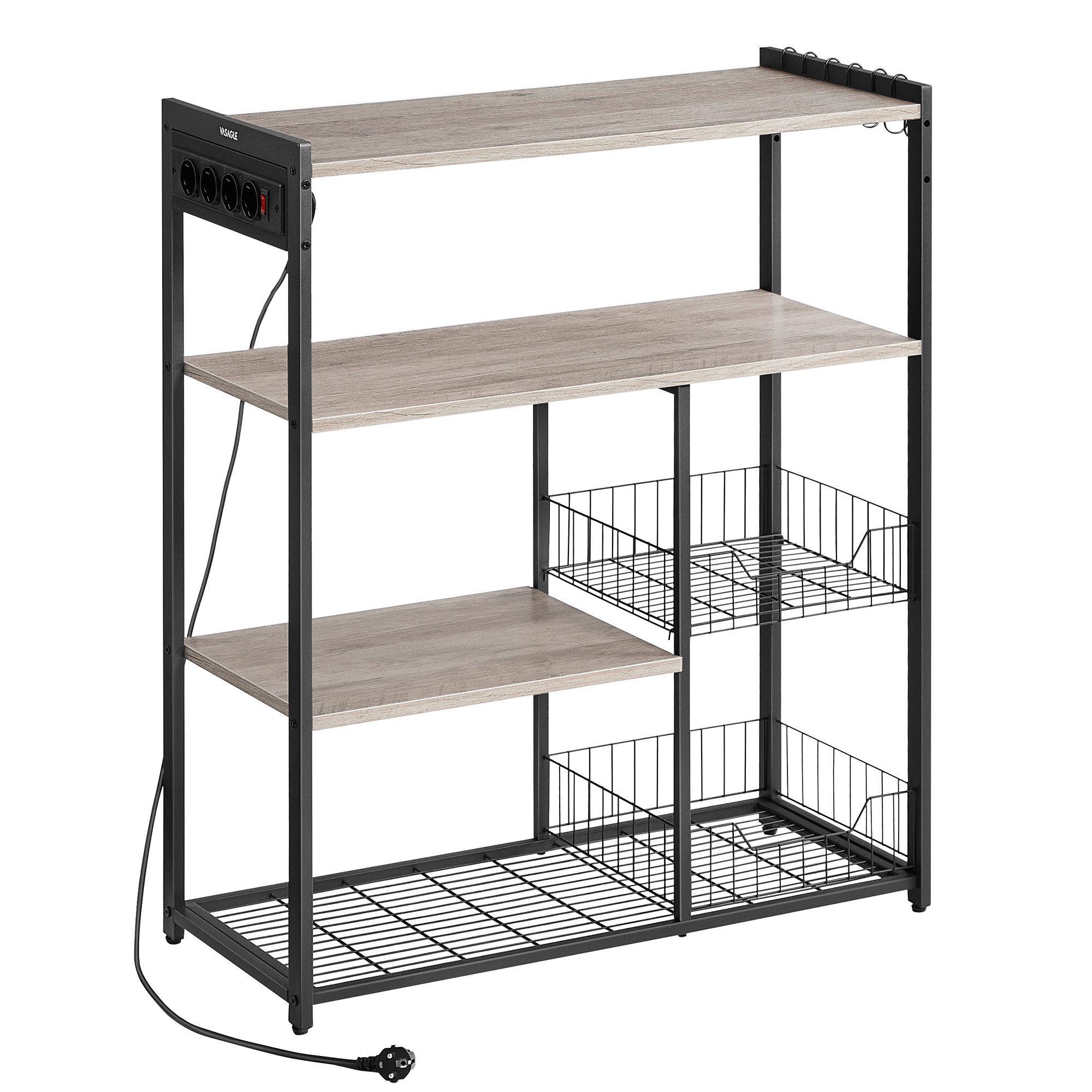 VASAGLE Küchenregal, Standregal mit Steckdosen, 6 Haken, 35 x 80 x 93,5 cm günstig online kaufen