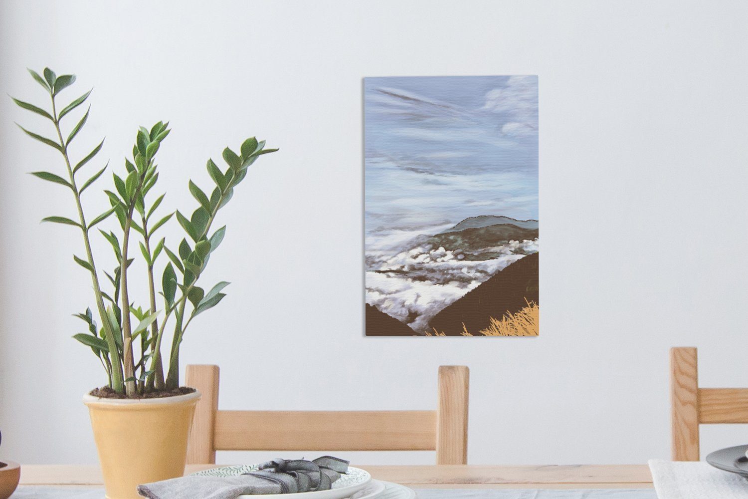 (1 bespannt Leinwandbild Berg St), Zackenaufhänger, OneMillionCanvasses® inkl. 20x30 - Leinwandbild Wolken cm - Gemälde, Himmel, fertig