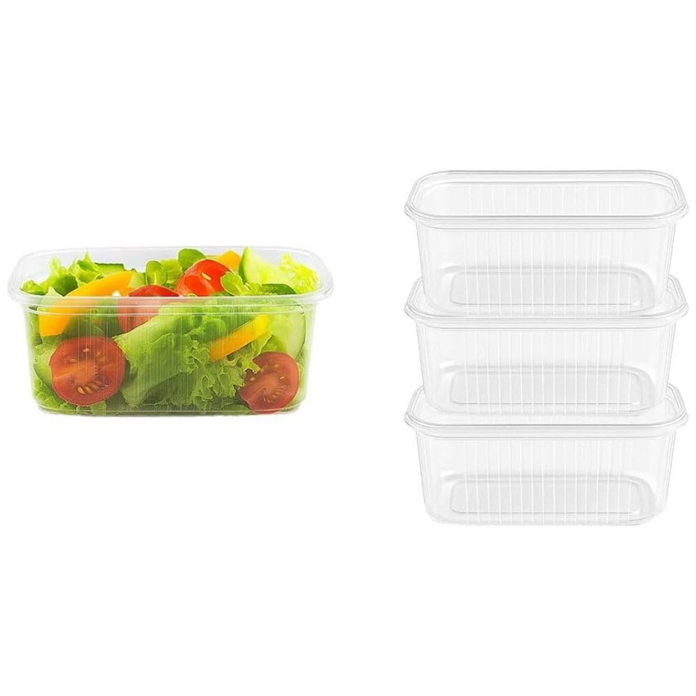 Lauroo Obstschale Feinkostbecher mit Deckel 200ml, Rechteckig, transparent, - 50 Stück, (50-tlg)