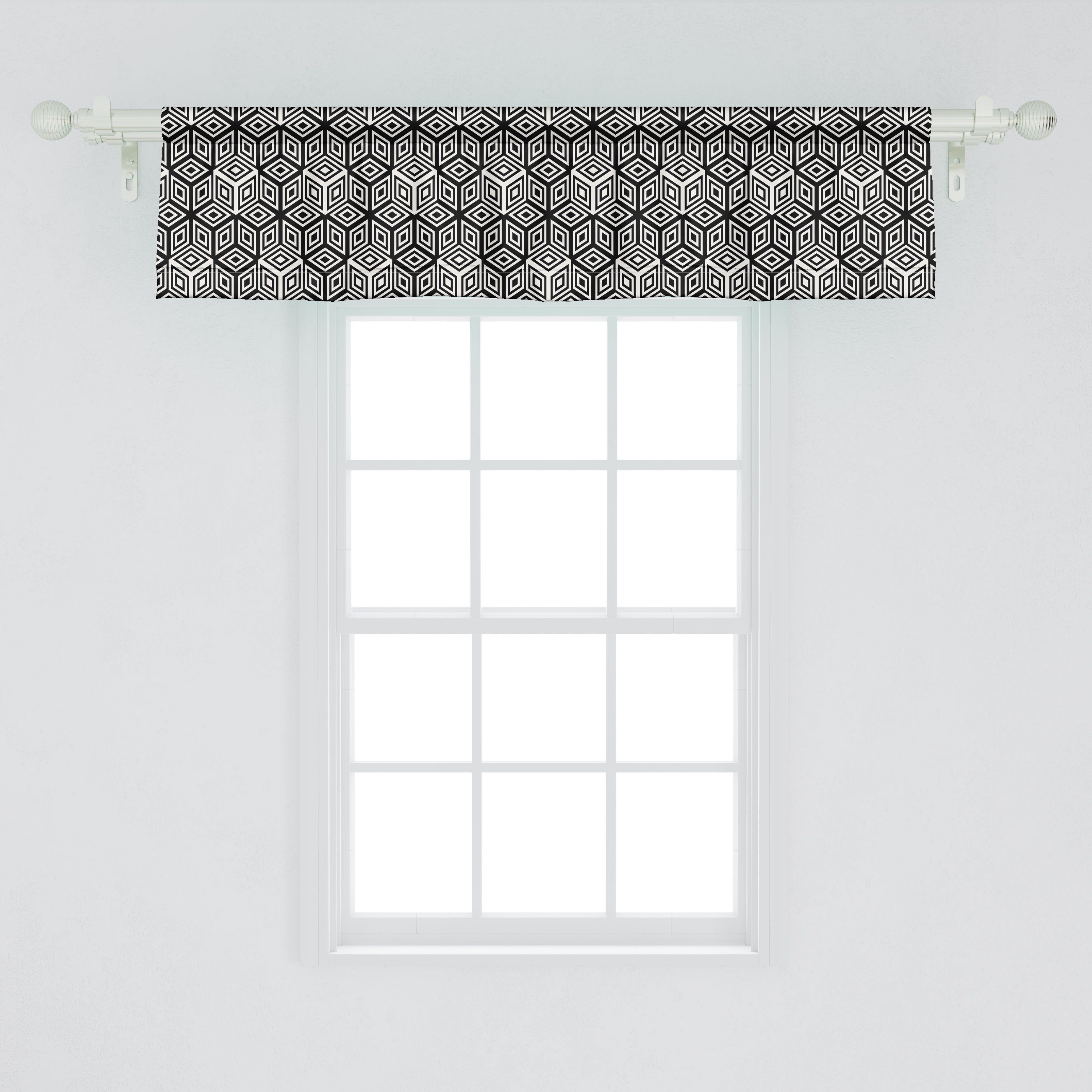 Monotone Küche Scheibengardine Vorhang mit Schlafzimmer Abakuhaus, Volant Stangentasche, für Würfel Microfaser, Dekor Illusionary Optical