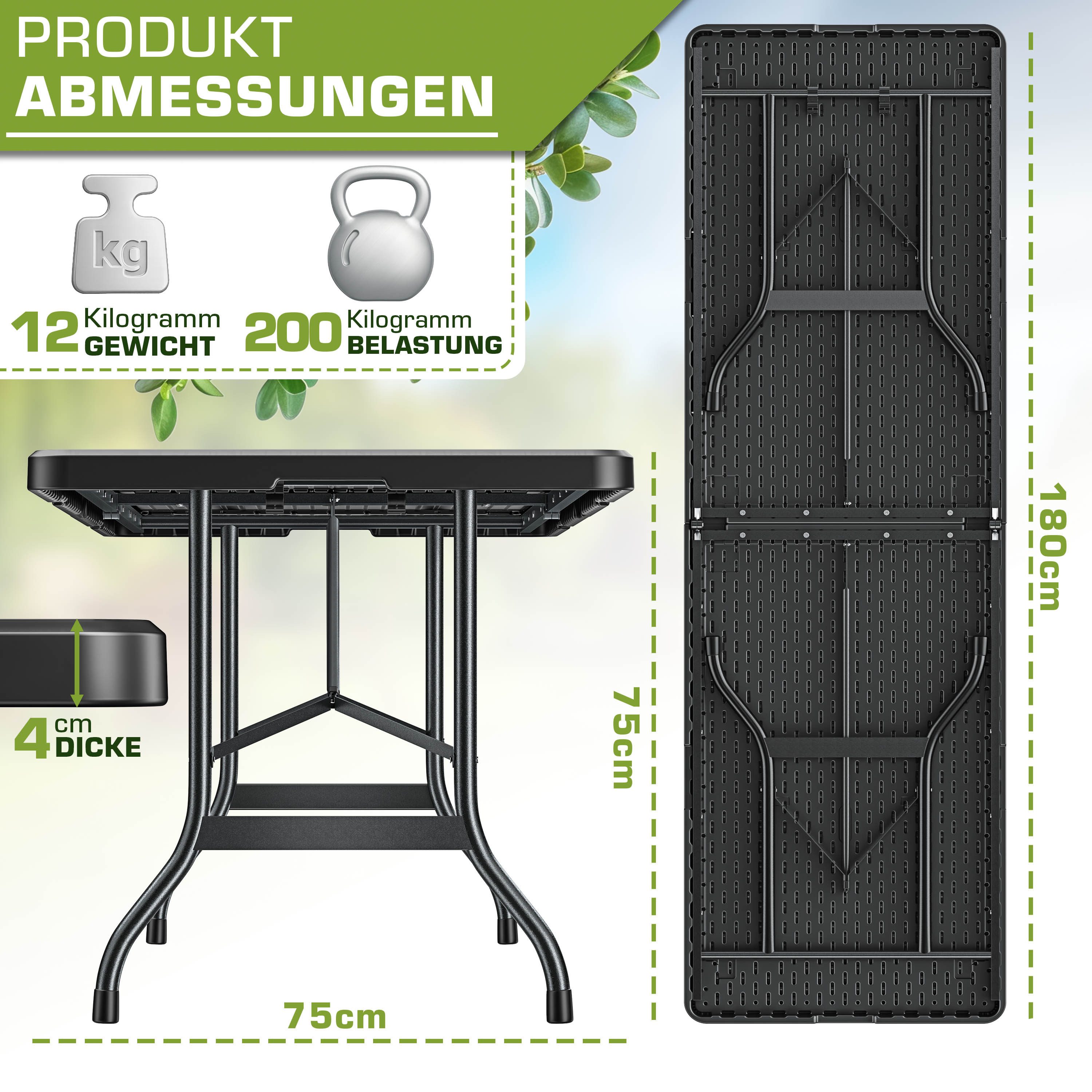 tillvex Gartentisch Gartentisch Buffettisch klappbar Kunststoff 180x75cm, K günstig online kaufen